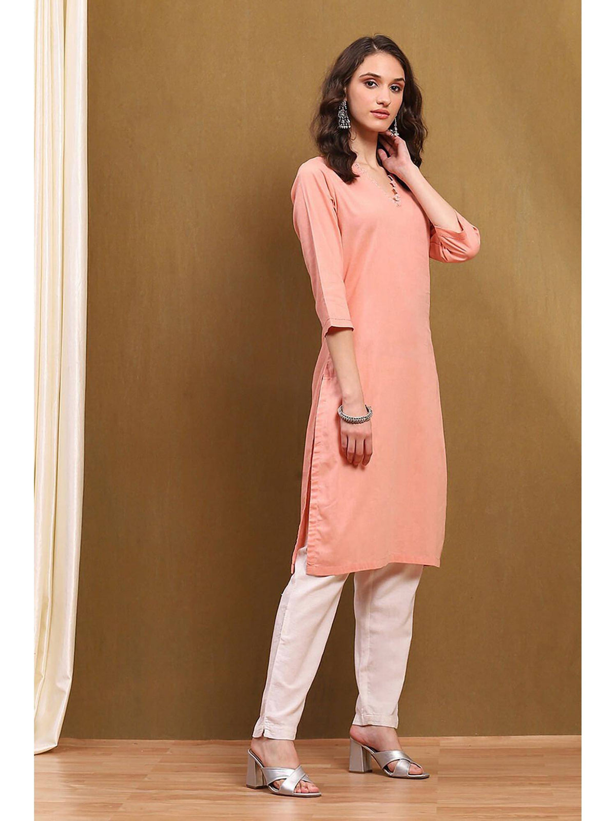 Womens Green Cotton Blend Straight Kurta | FY93 - view 10