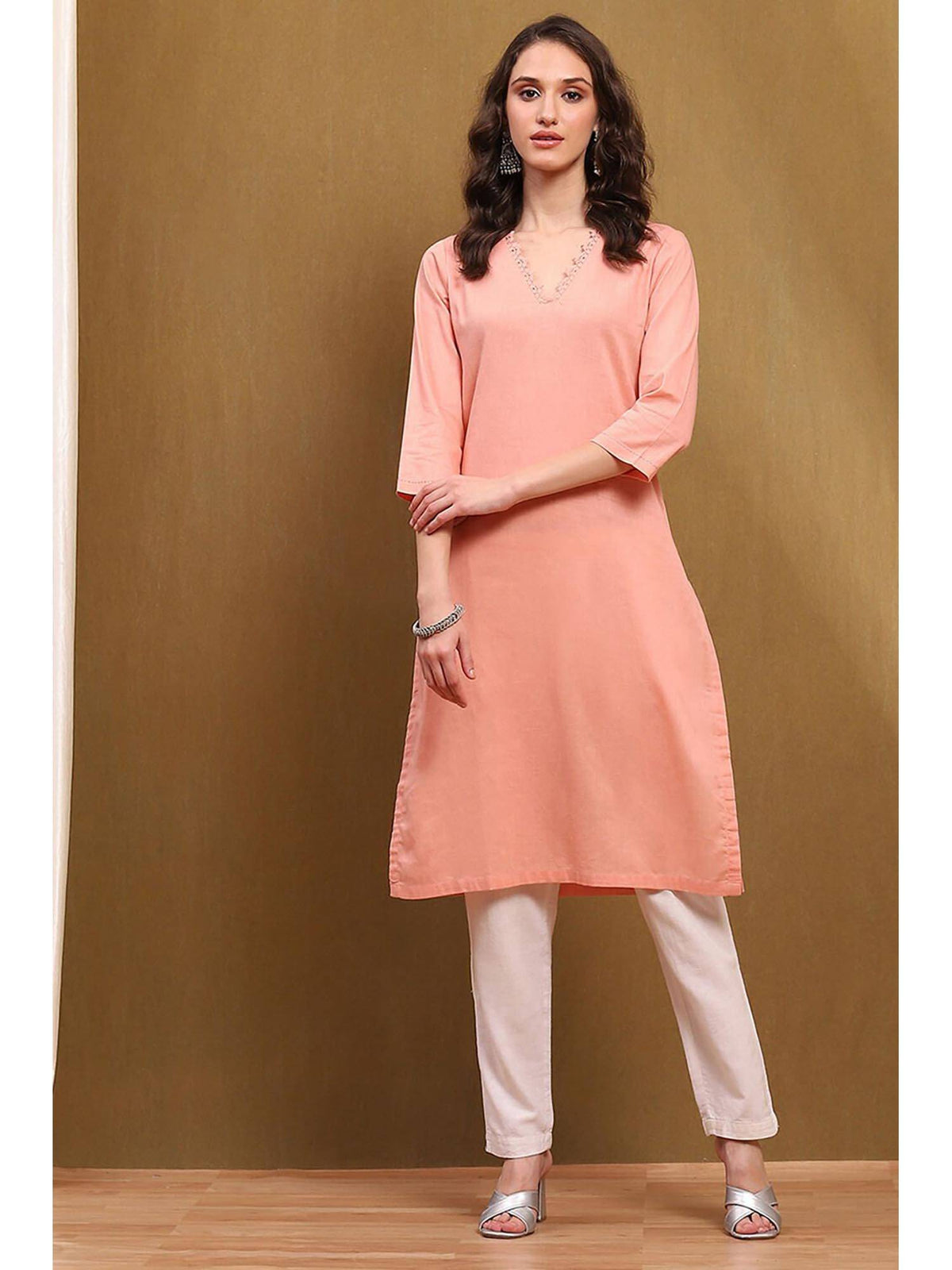 Womens Green Cotton Blend Straight Kurta | FY93 - view 11