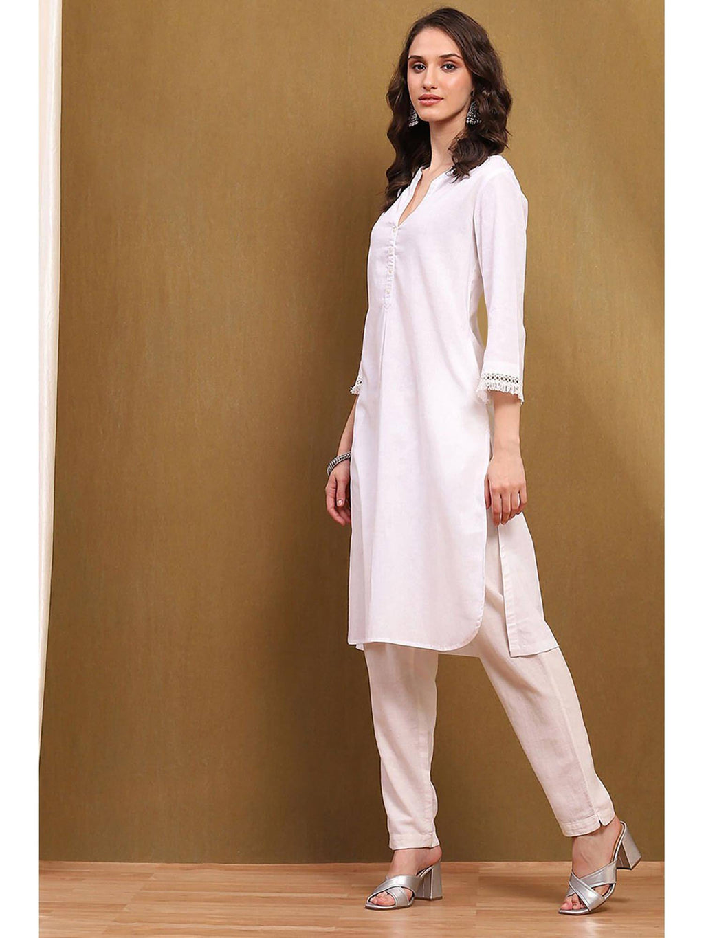 Womens Pink Cotton Blend Straight Kurta | KDG - view 8