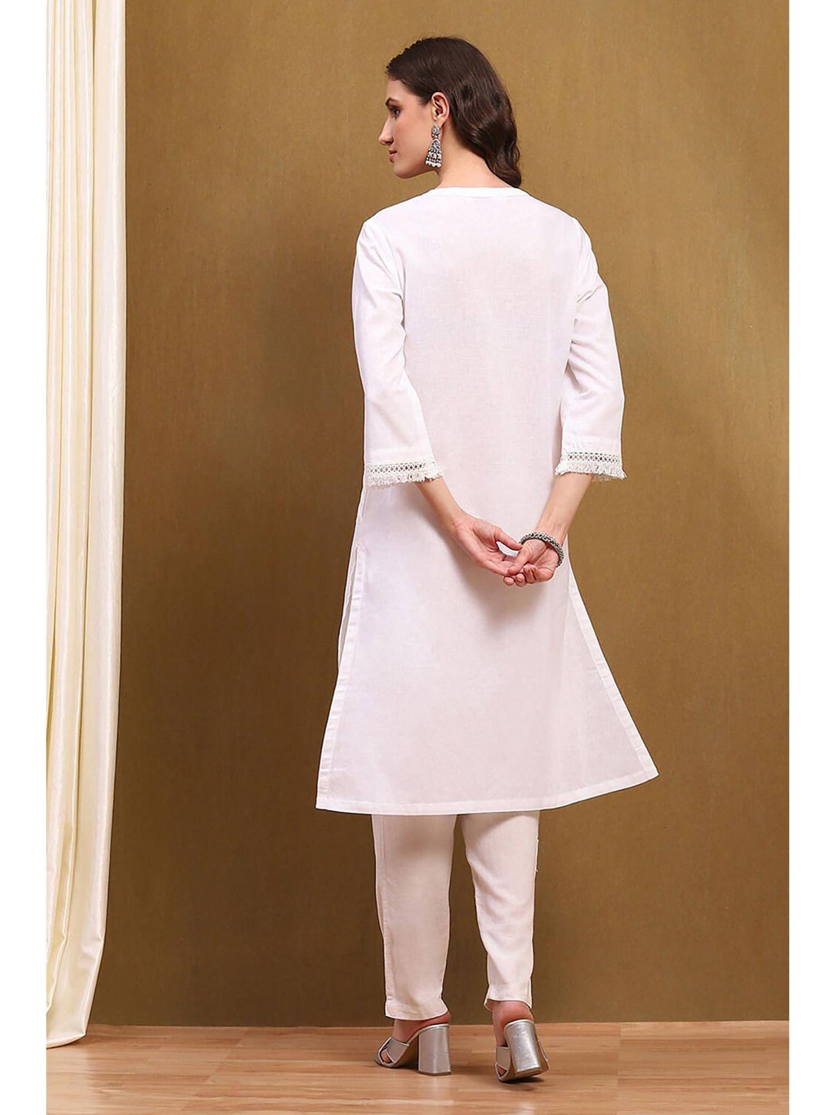 Womens Pink Cotton Blend Straight Kurta | FY93 - view 9
