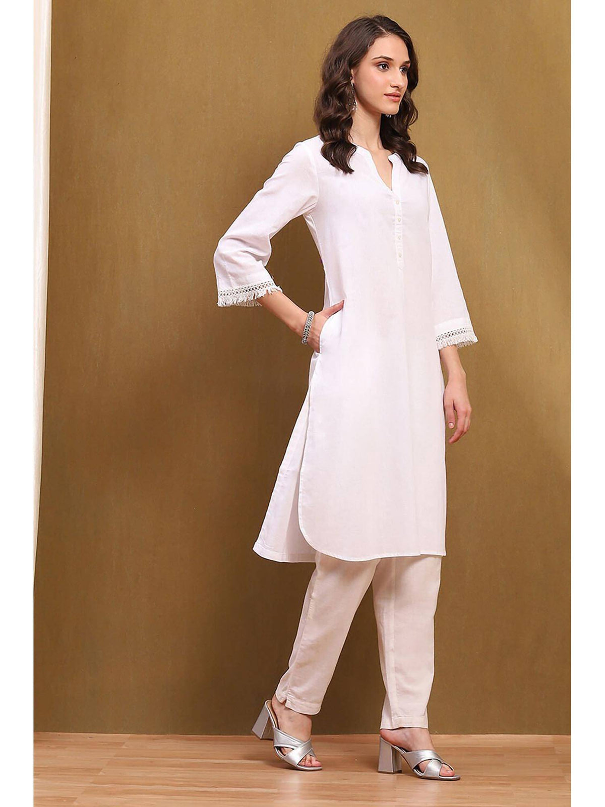 Womens Pink Cotton Blend Straight Kurta | FY93 - view 10