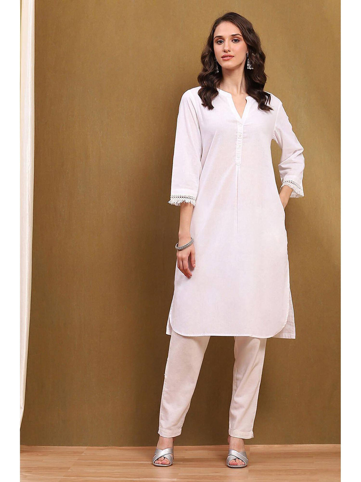 Womens Pink Cotton Blend Straight Kurta | FY93 - view 11