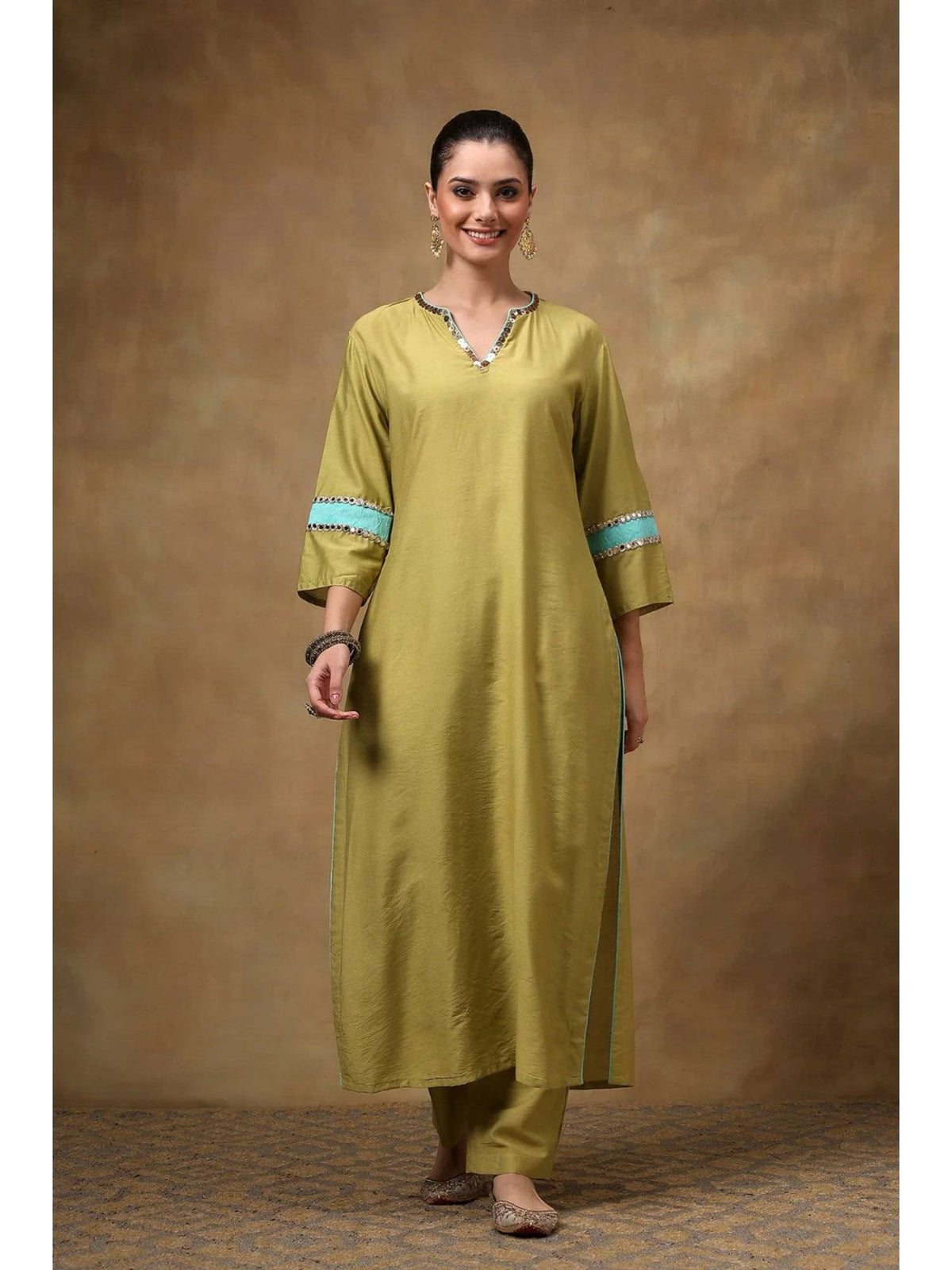 Pink Cotton Silk Straight Sequins Kurta | KDG - view 8