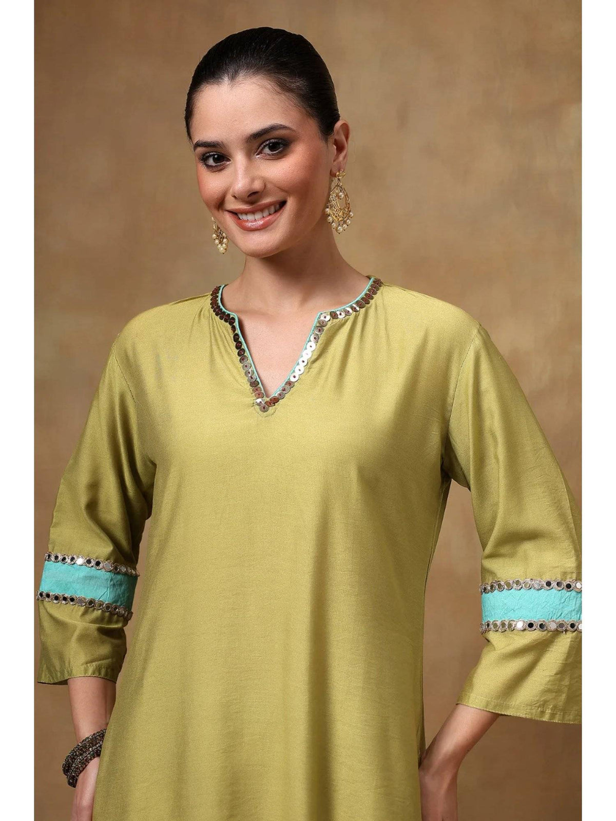 Pink Cotton Silk Straight Sequins Kurta | U3S - view 9