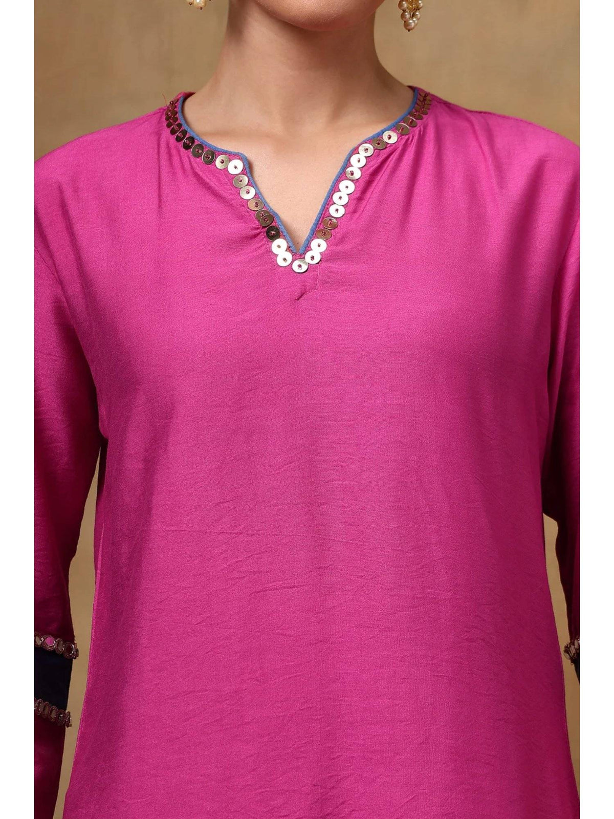 Pink Cotton Silk Straight Sequins Kurta | FY93 - view 2