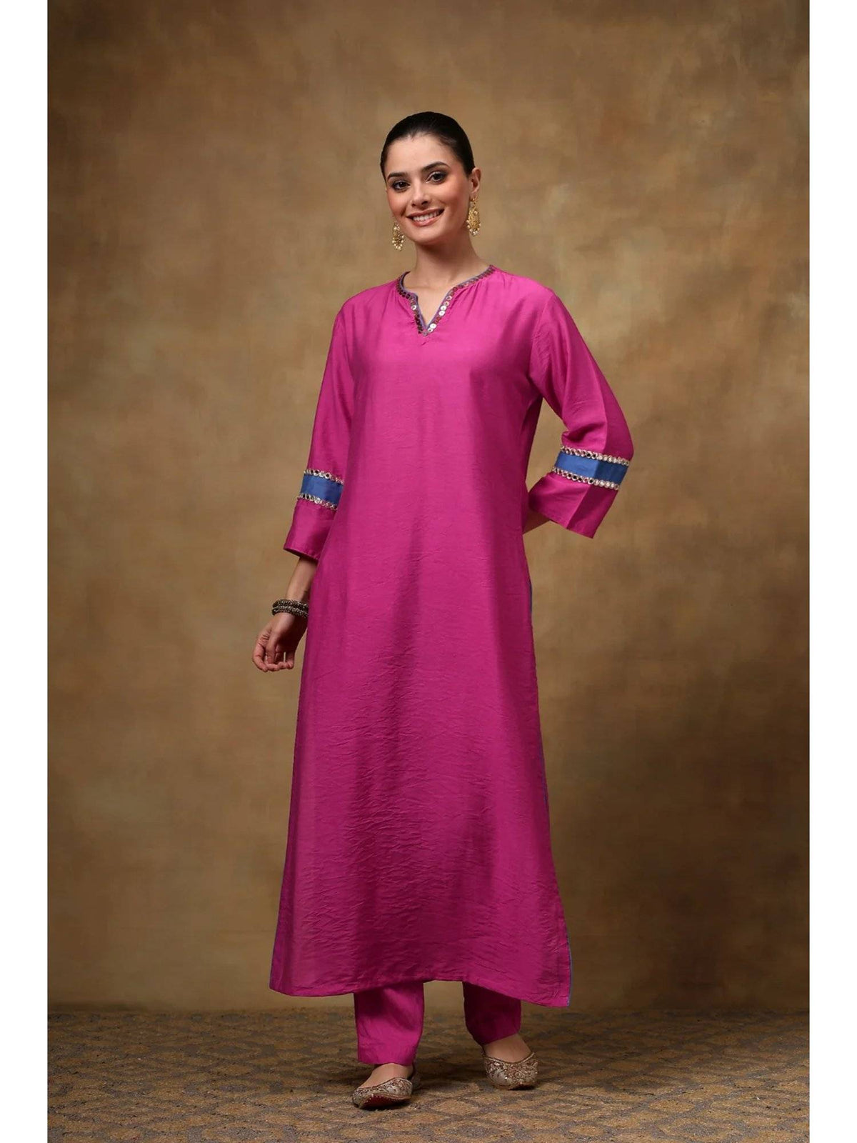 Pink Cotton Silk Straight Sequins Kurta | KDG - view 3