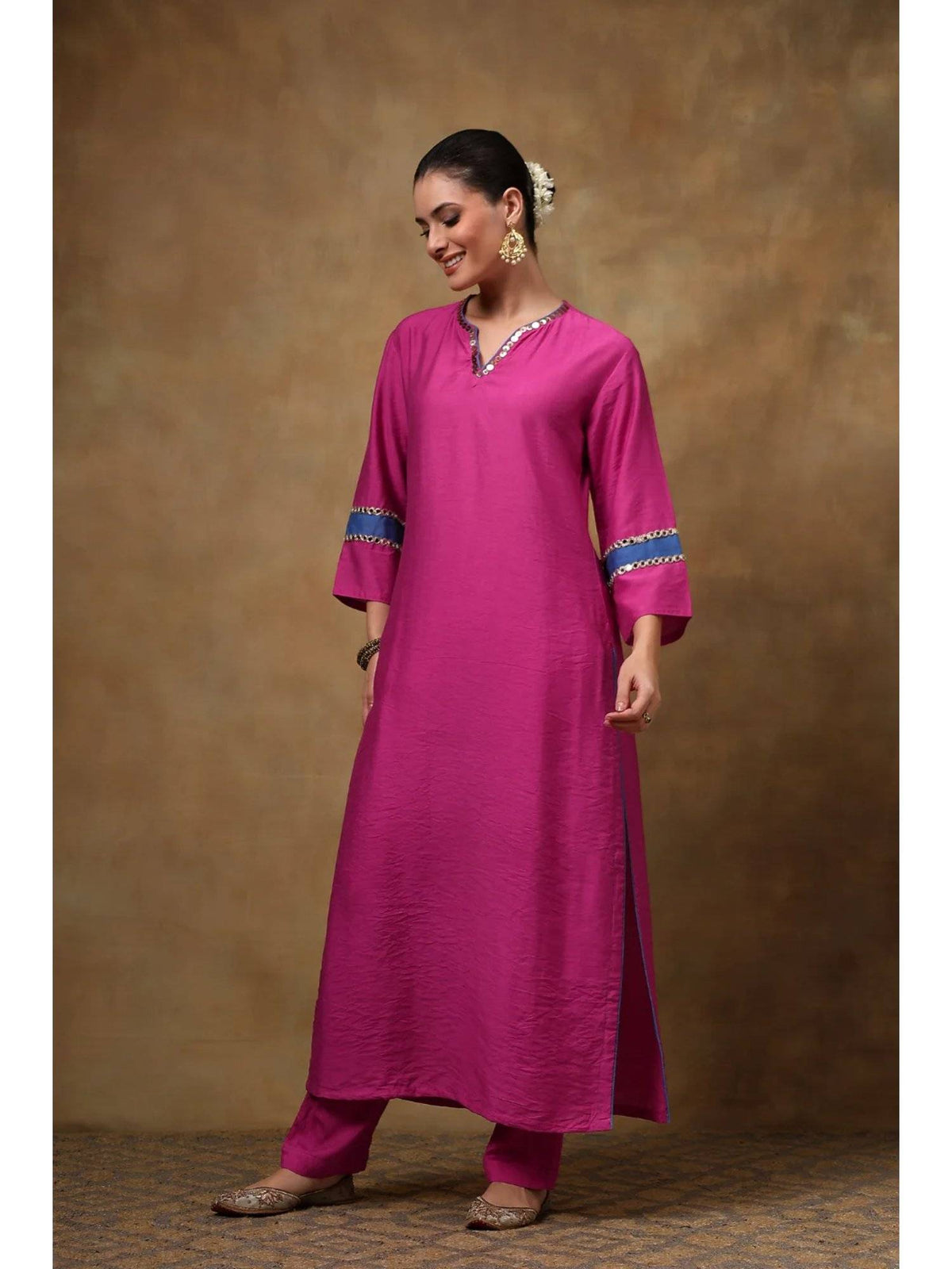 Pink Cotton Silk Straight Sequins Kurta | FY93 - view 4