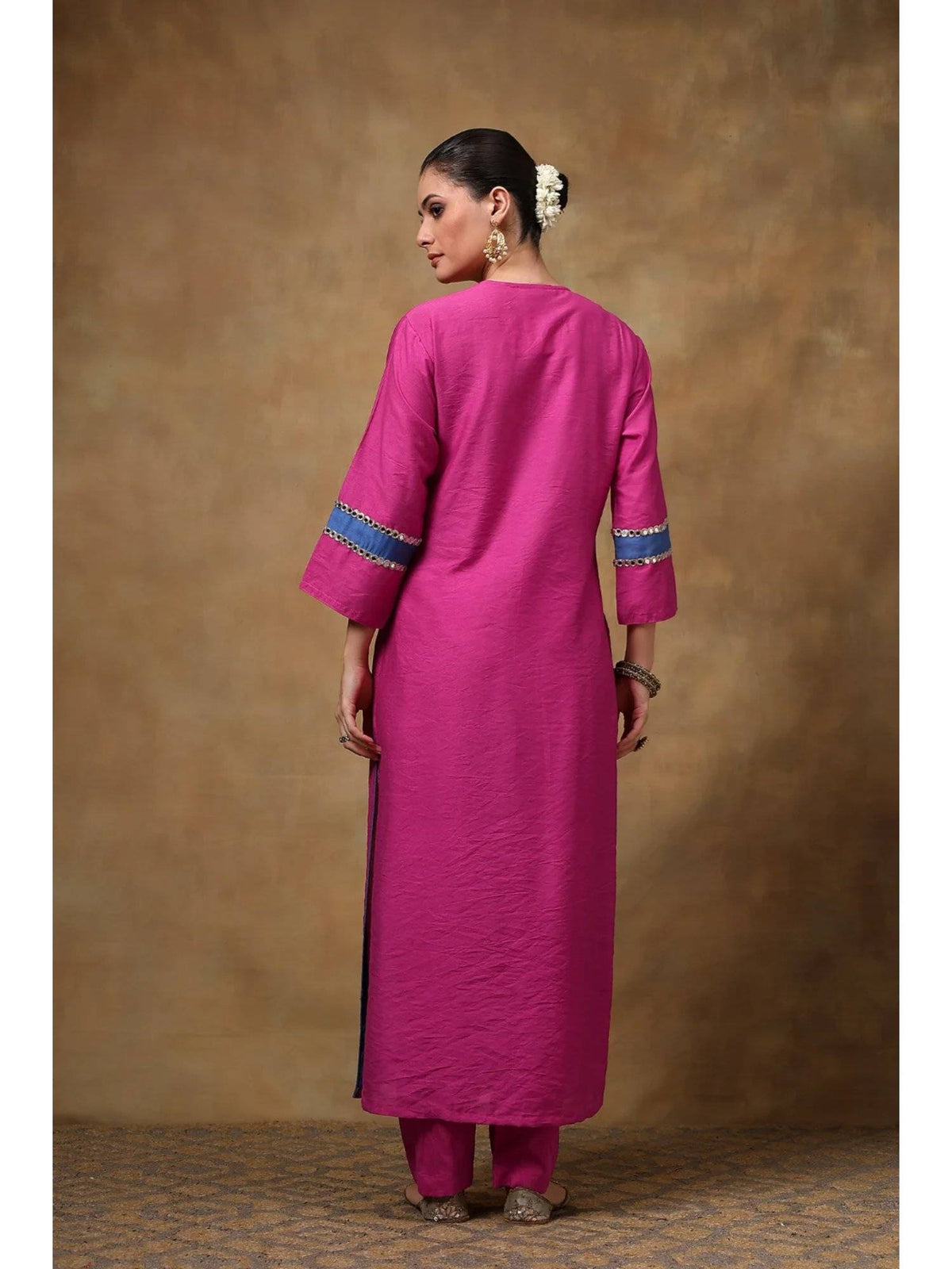 Pink Cotton Silk Straight Sequins Kurta | KDG - view 5