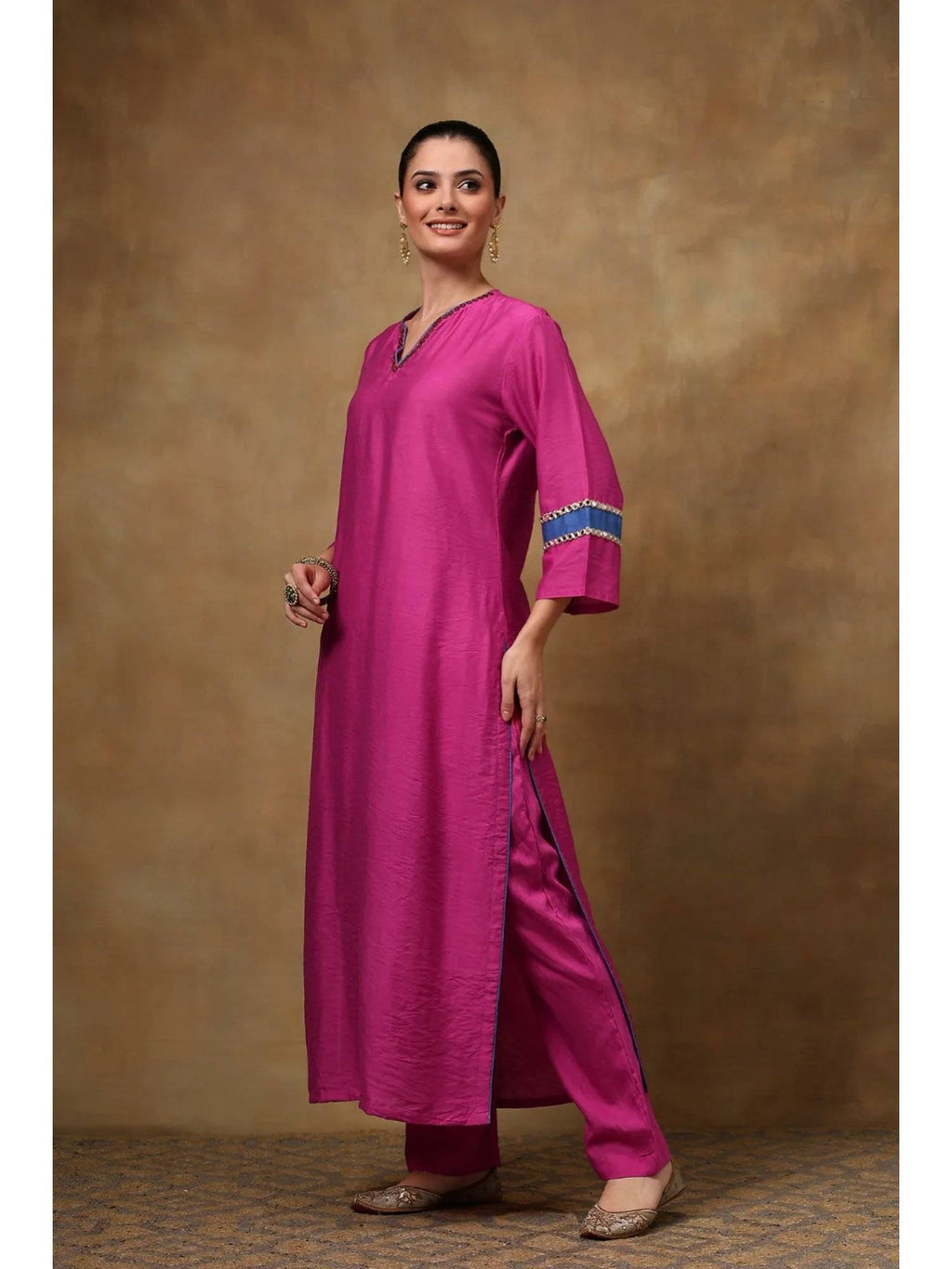 Pink Cotton Silk Straight Sequins Kurta | FY93 - view 6