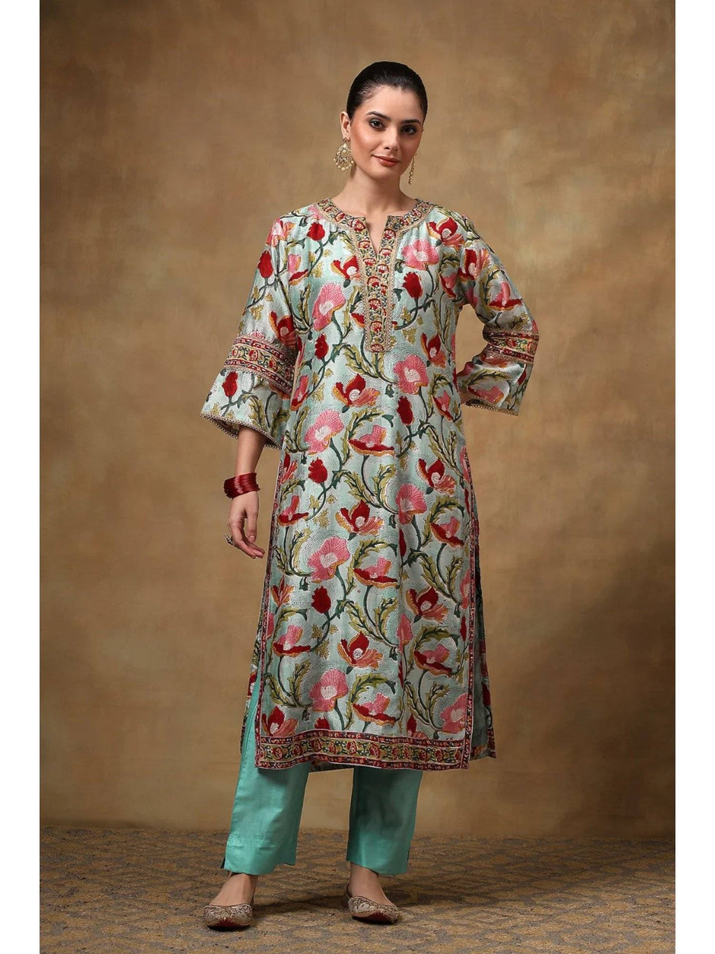 Blue Chanderi Silk Straight Kurta | KDG - view 1