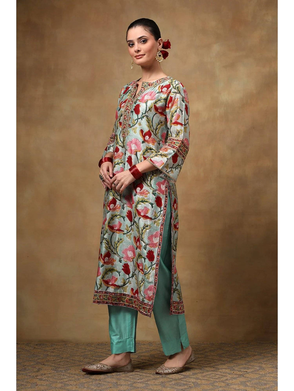 Blue Chanderi Silk Straight Kurta | KDG - view 3