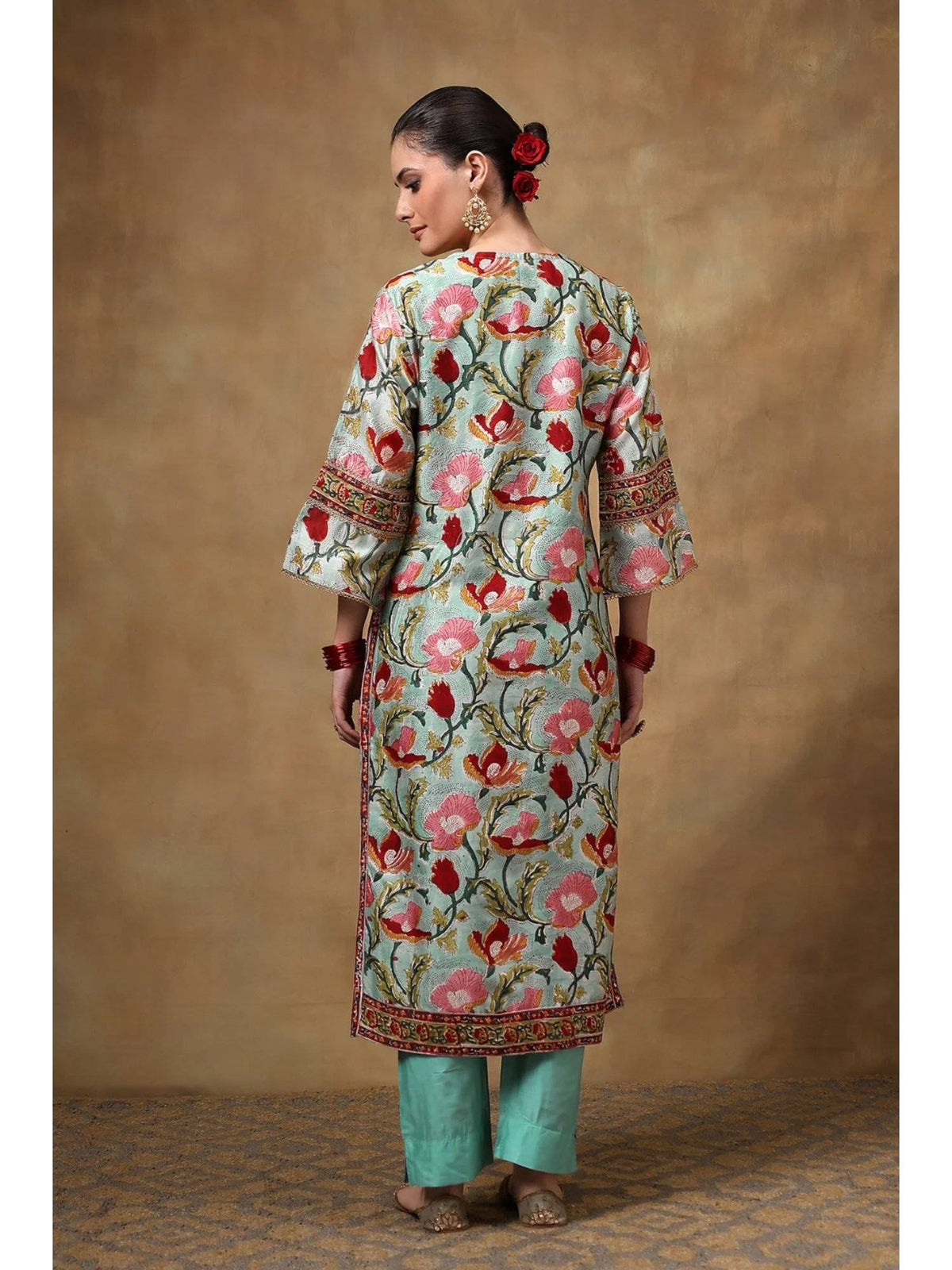 Blue Chanderi Silk Straight Kurta | KDG - view 4