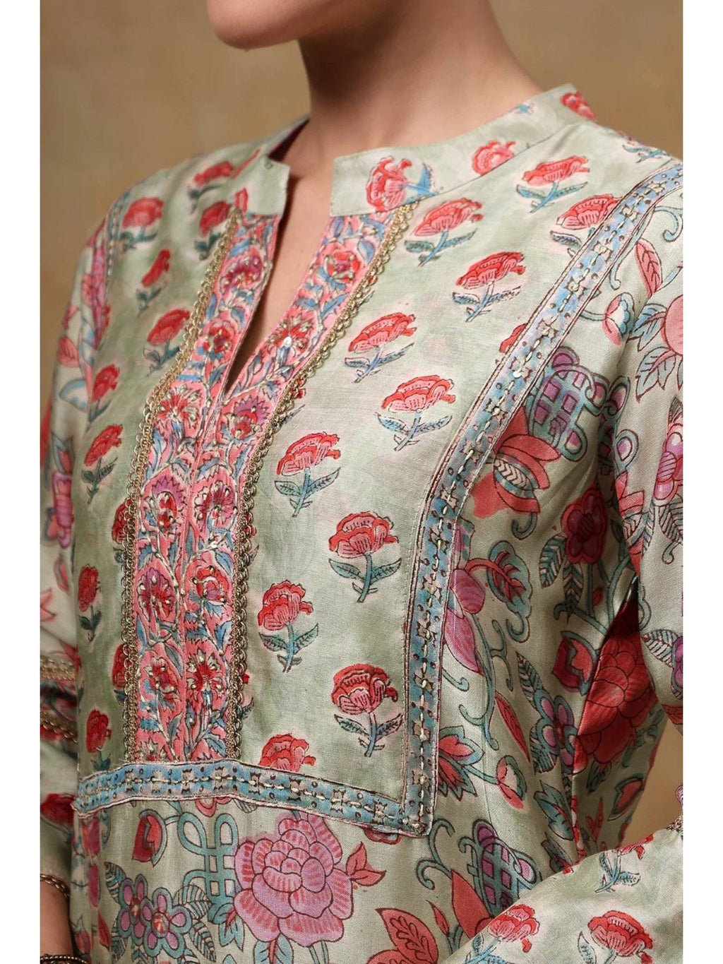 Blue Chanderi Silk Straight Kurta | FY93 - view 7