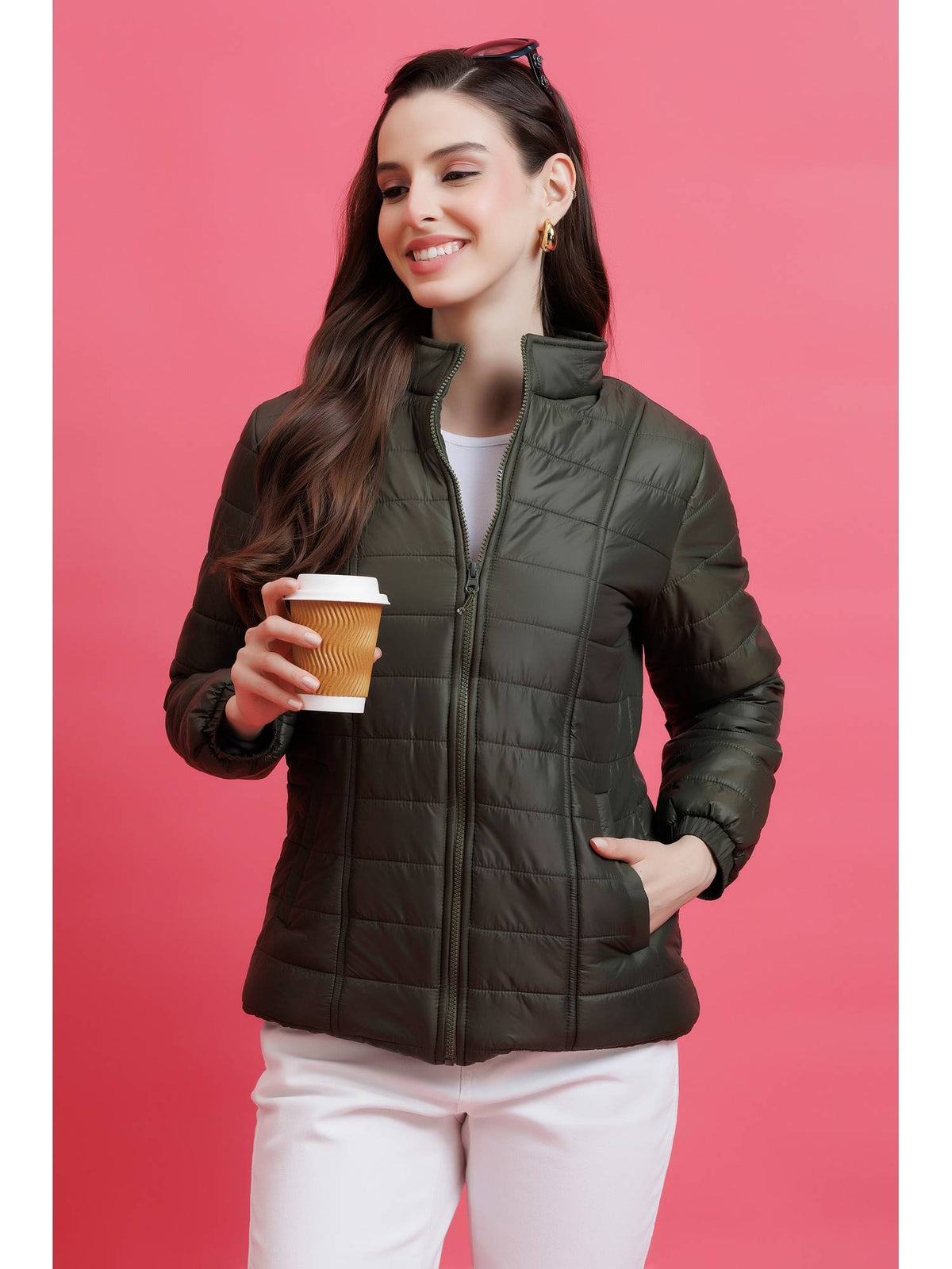 Olive Quilted Zipper Jacket | JC78 - view 1