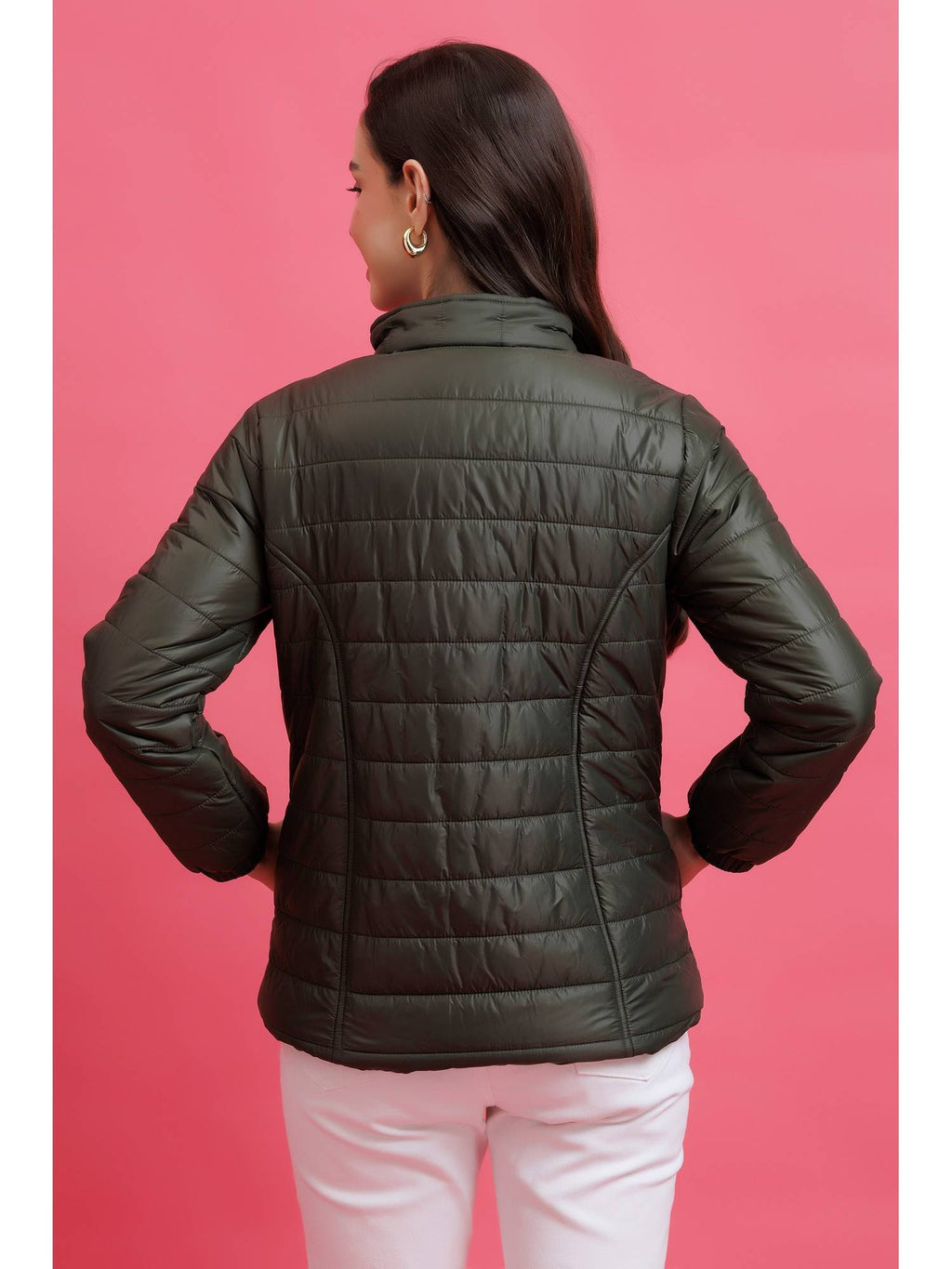 Olive Quilted Zipper Jacket | JC78 - view 2