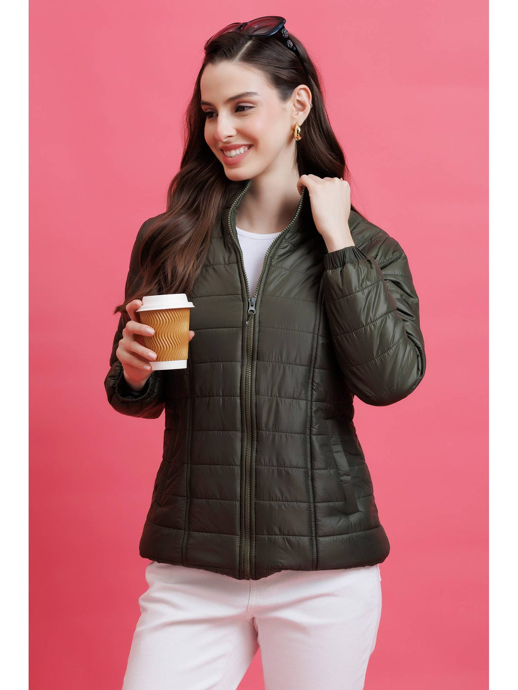 Olive Quilted Zipper Jacket | JC78 - view 3