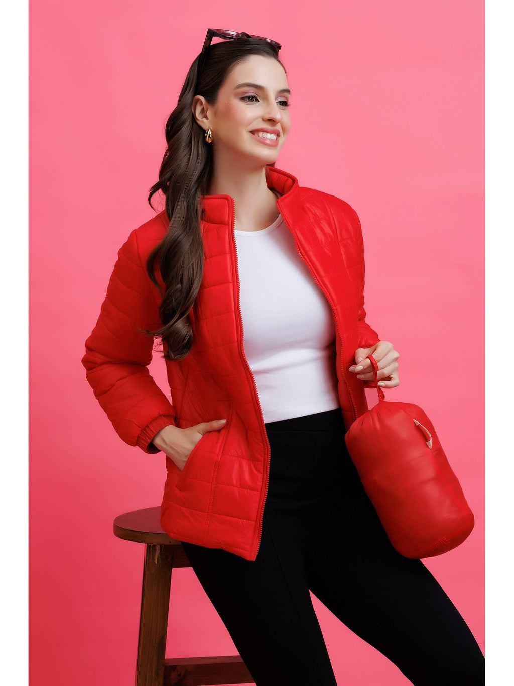Red Quilted Zipper Jacket | JC78 - view 6