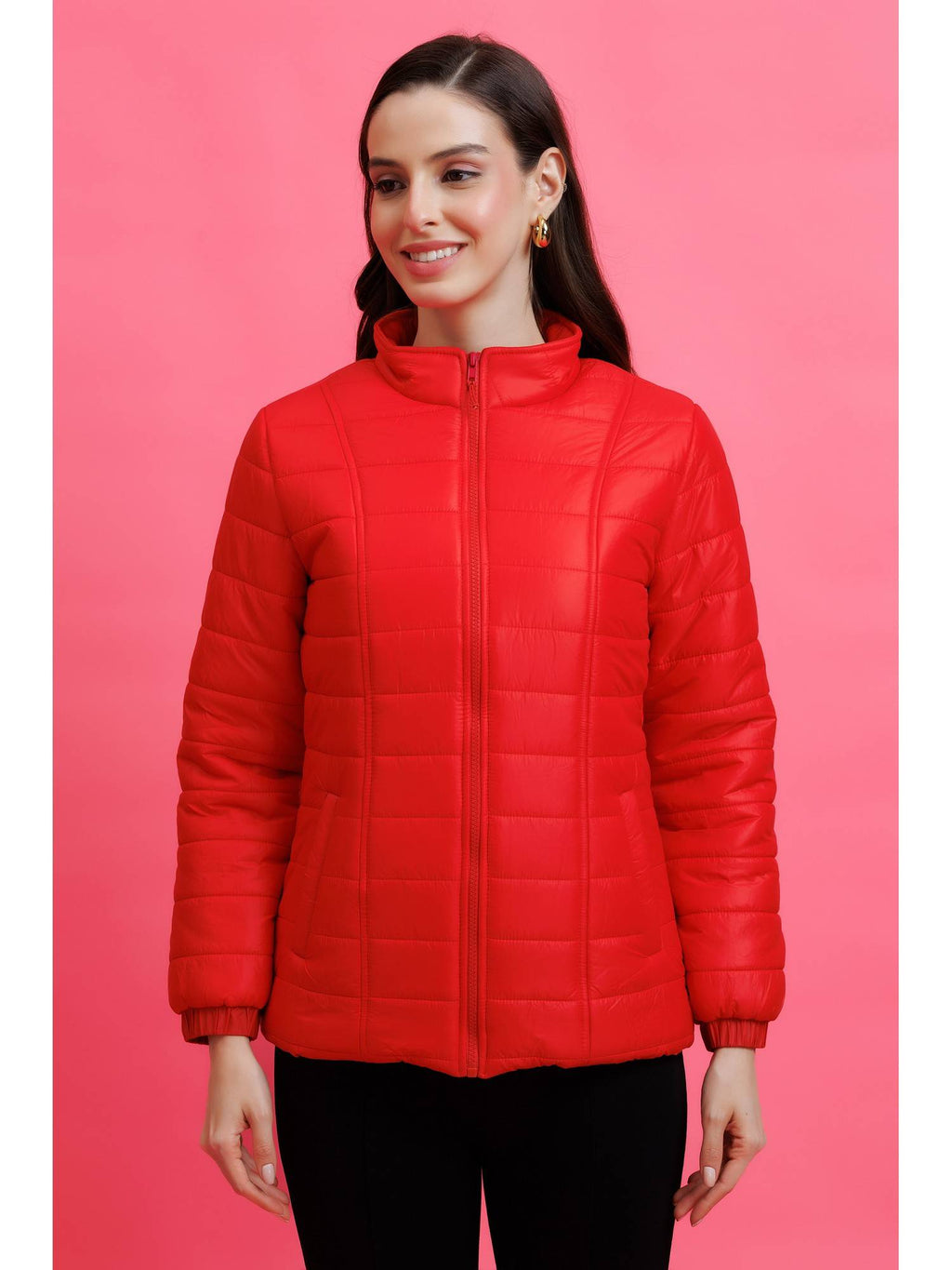 Red Quilted Zipper Jacket | JC78 - view 7