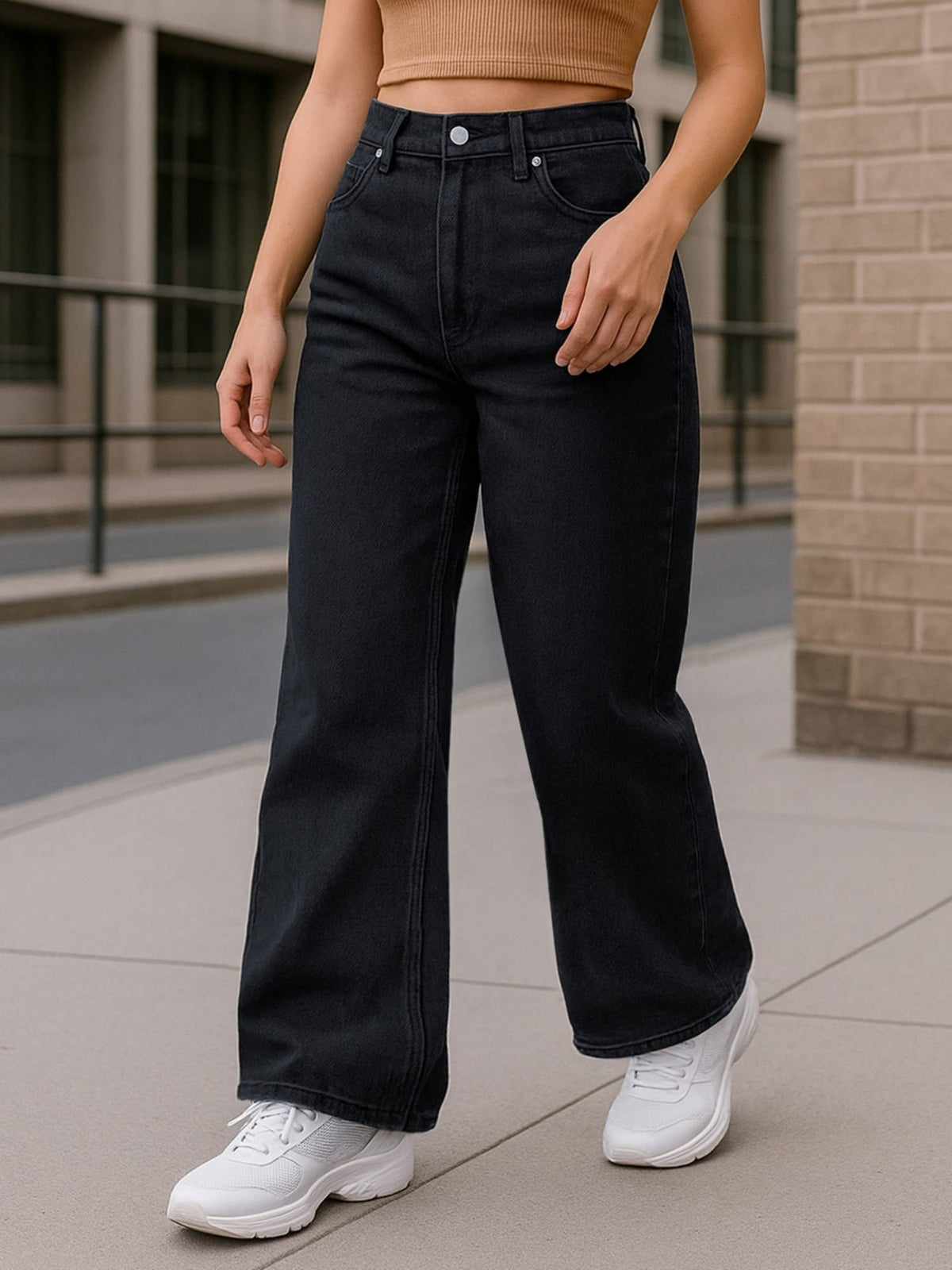 Womens Black Baggy Straight Fit Jeans | BG78 - view 1
