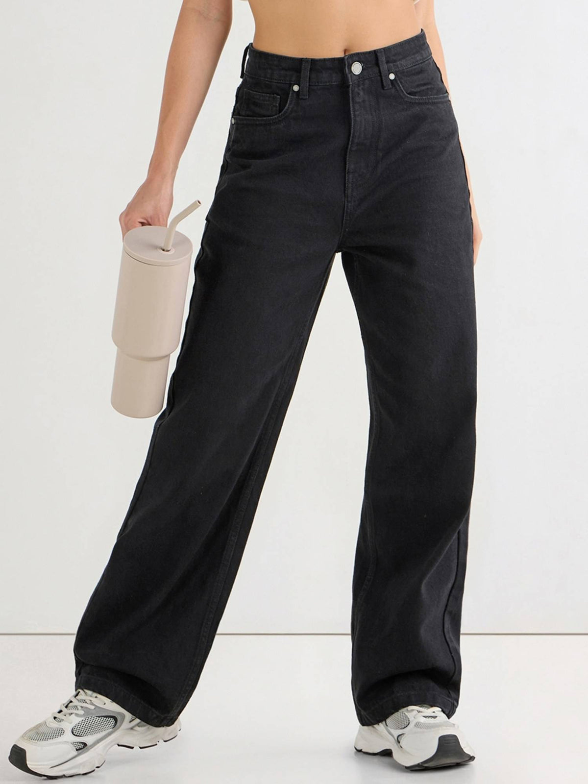 Womens Black Baggy Straight Fit Jeans | BG78 - view 2