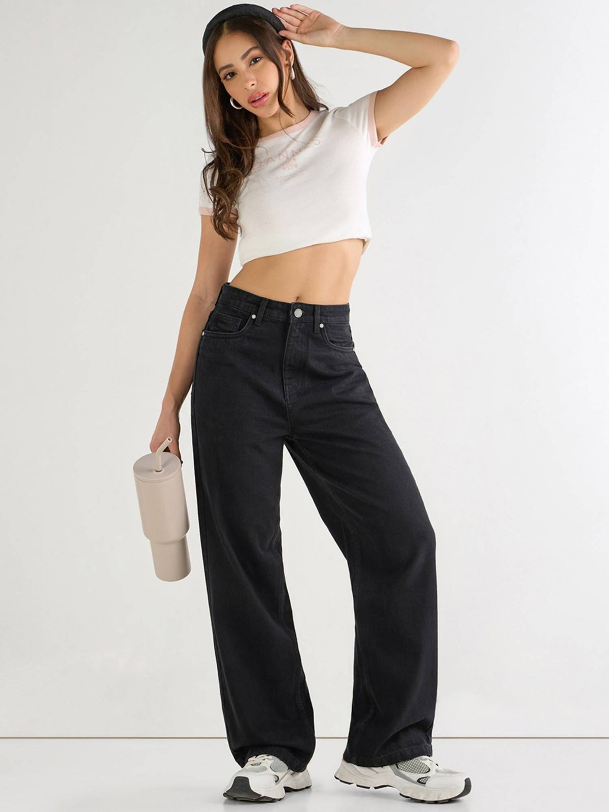 Womens Black Baggy Straight Fit Jeans | BG78 - view 5