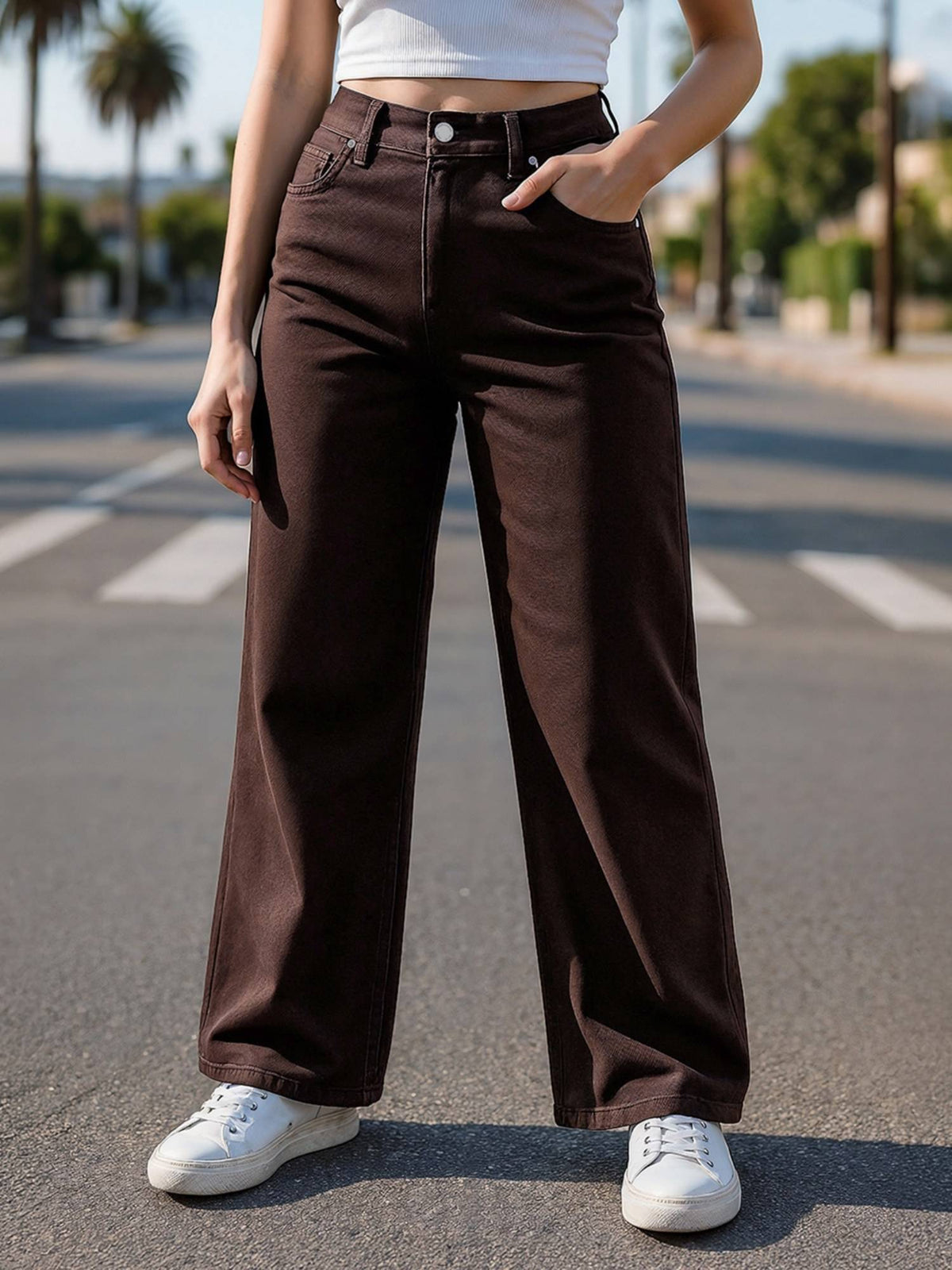 Women's Brown Baggy Wide Leg Jeans | WL90 - view 1