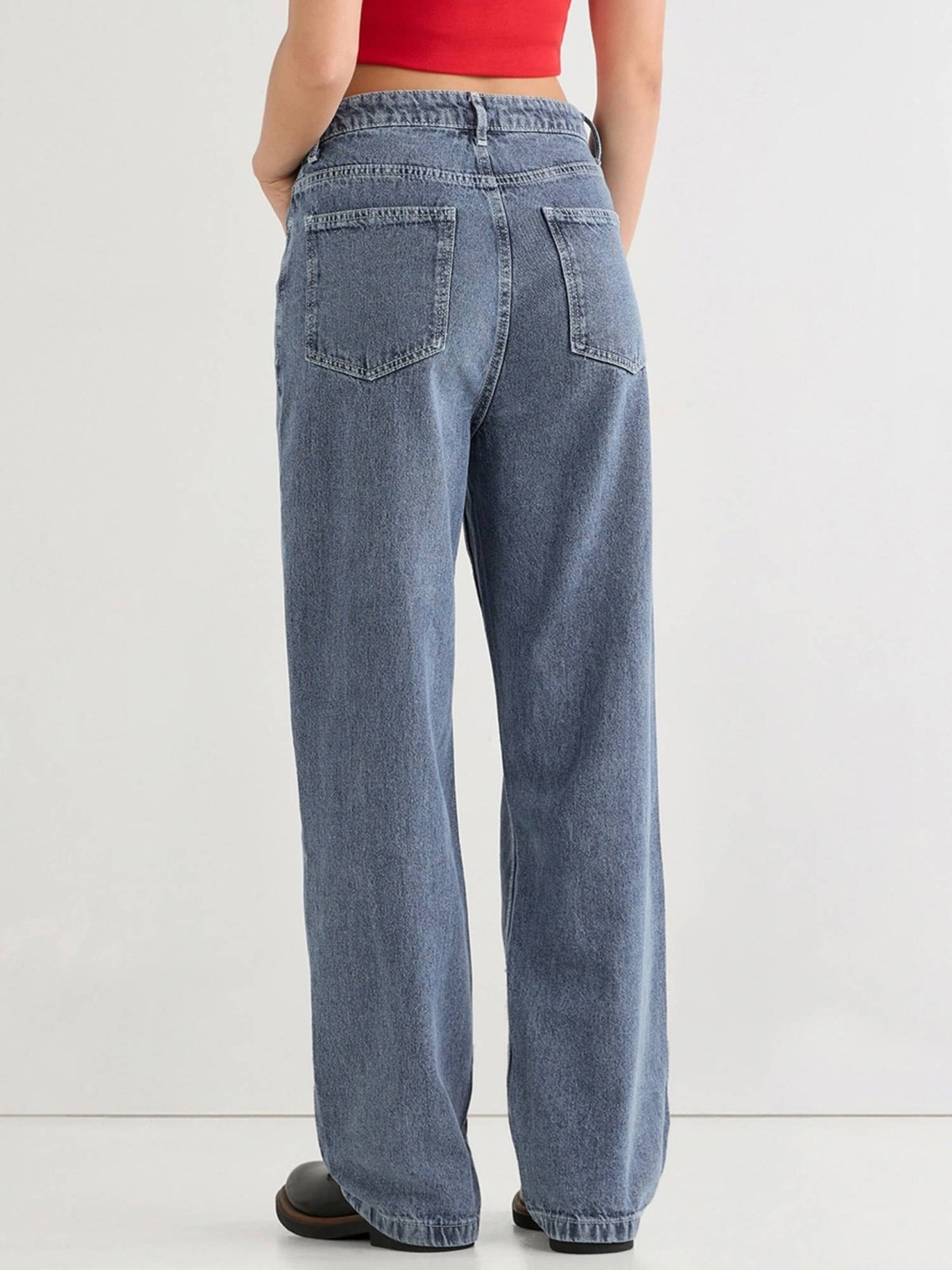 Womens Blue Baggy Straight Fit Distressed Jeans | BG78 - view 3