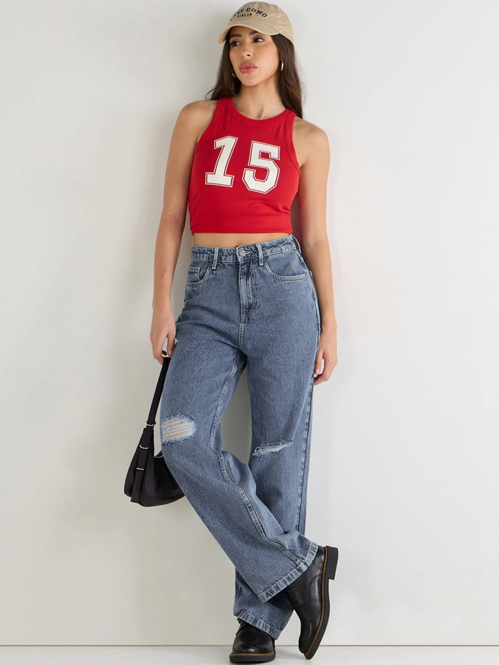 Womens Blue Baggy Straight Fit Distressed Jeans | BG78 - view 4