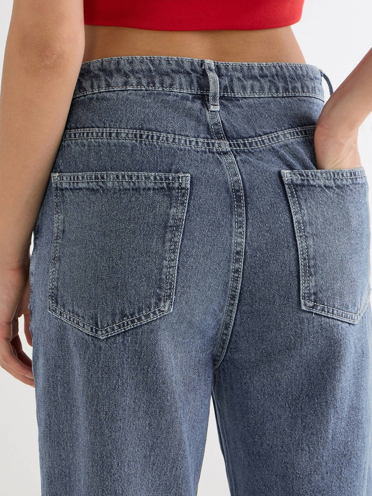 Womens Blue Baggy Straight Fit Distressed Jeans | BG78 - view 6