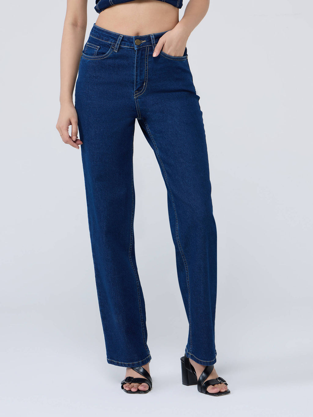 Dark Blue High Waist Straight Fit Denims | ST23 - view 1
