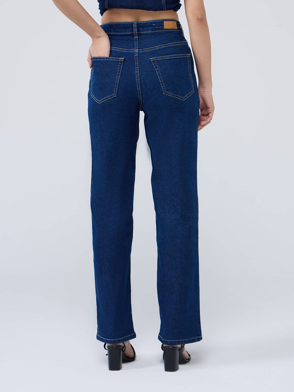 Dark Blue High Waist Straight Fit Denims | ST23 - view 2