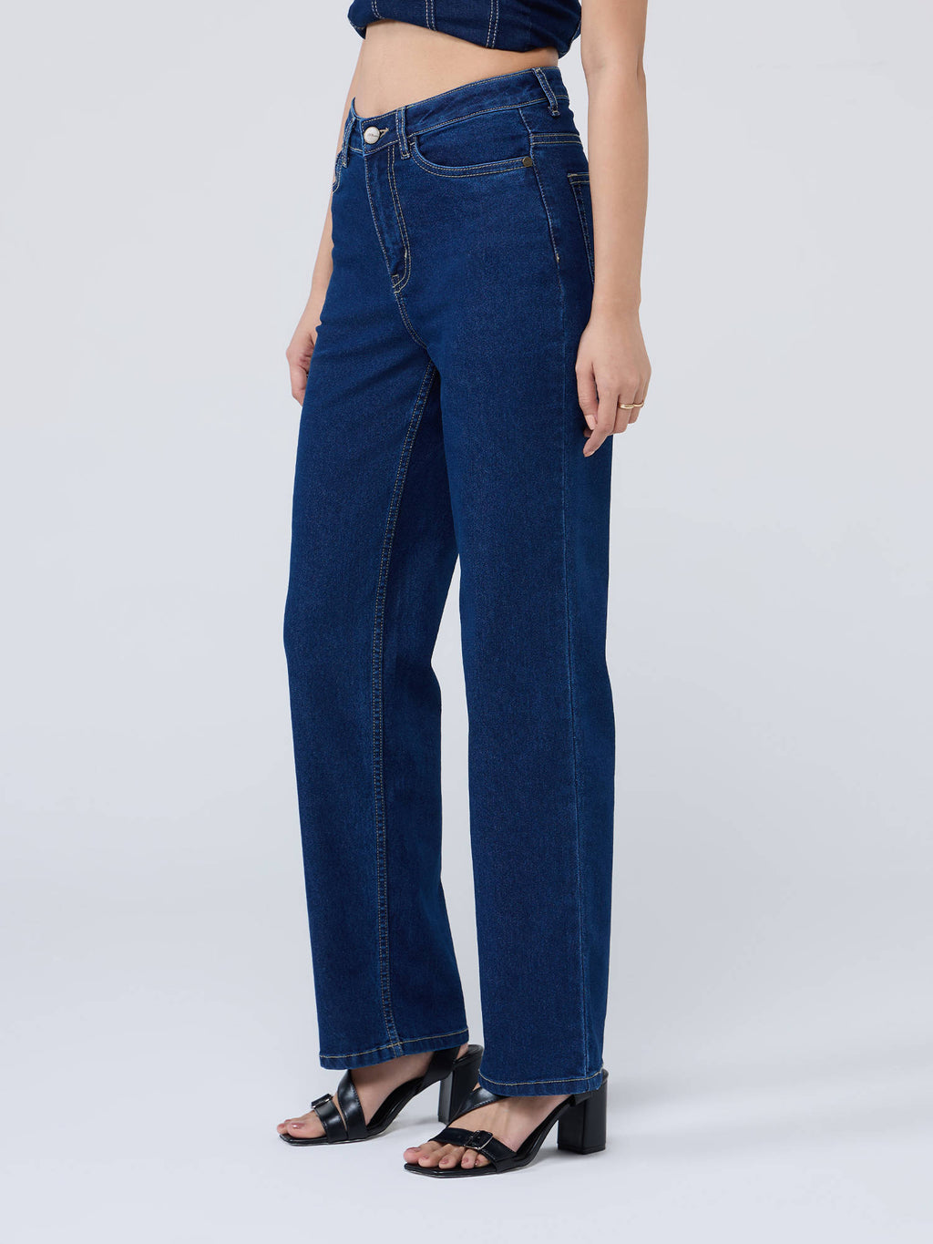Dark Blue High Waist Straight Fit Denims | ST23 - view 3