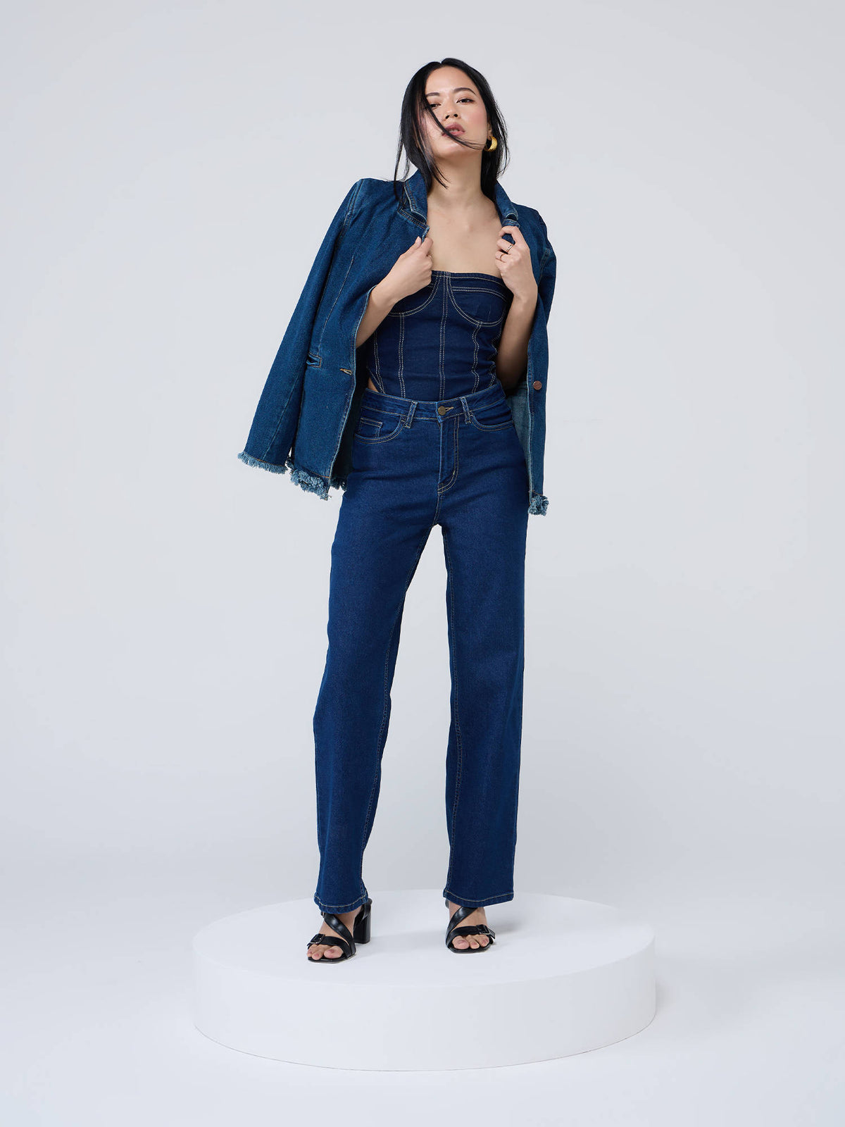Dark Blue High Waist Straight Fit Denims | ST23 - view 4