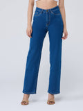 Mid Blue High Waist Straight Fit Denims | ST23 - view 1