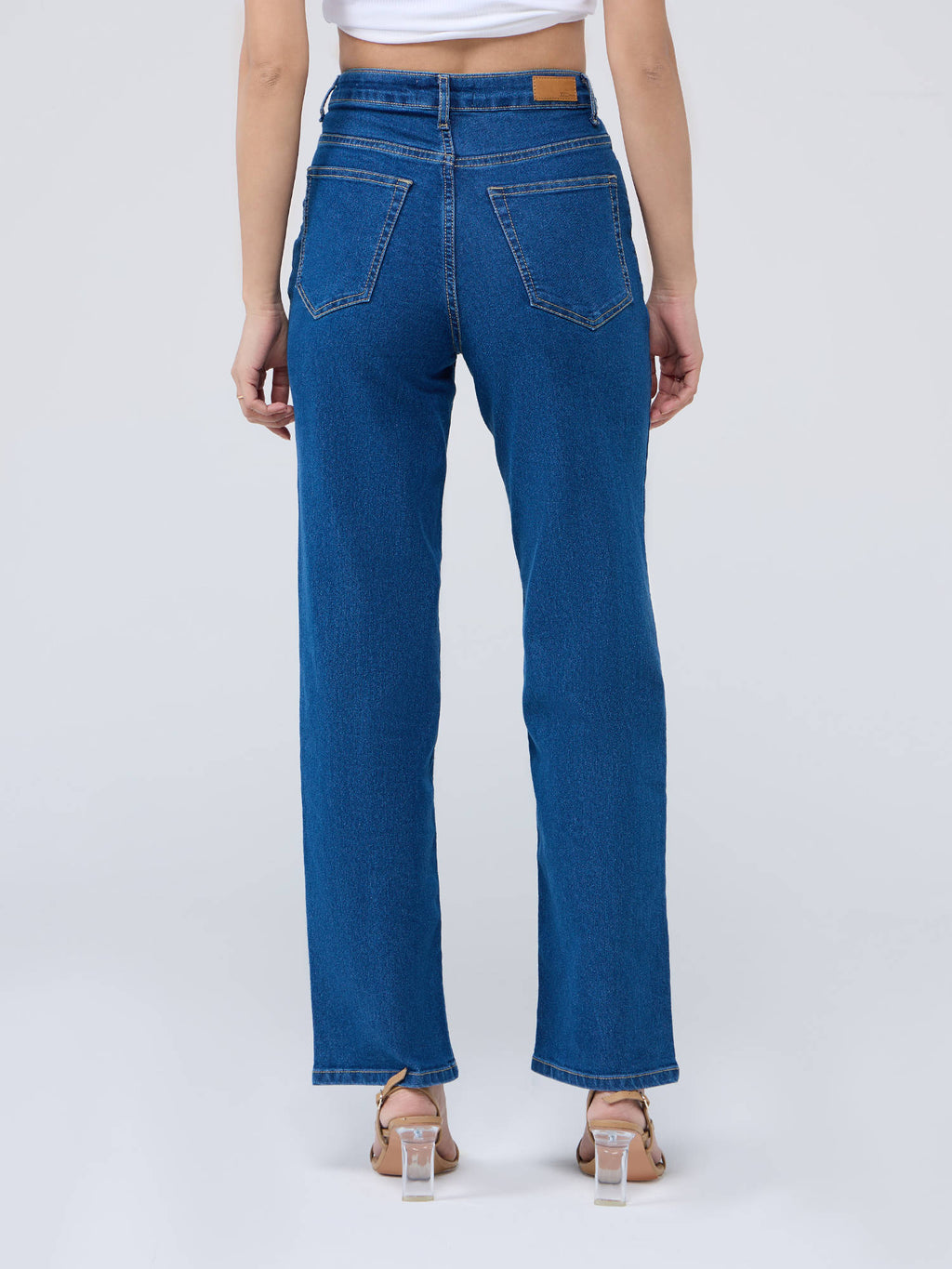 Mid Blue High Waist Straight Fit Denims | ST23 - view 2