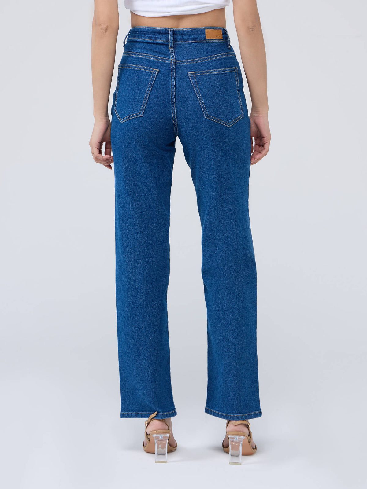 Mid Blue High Waist Straight Fit Denims | ST23 - view 2