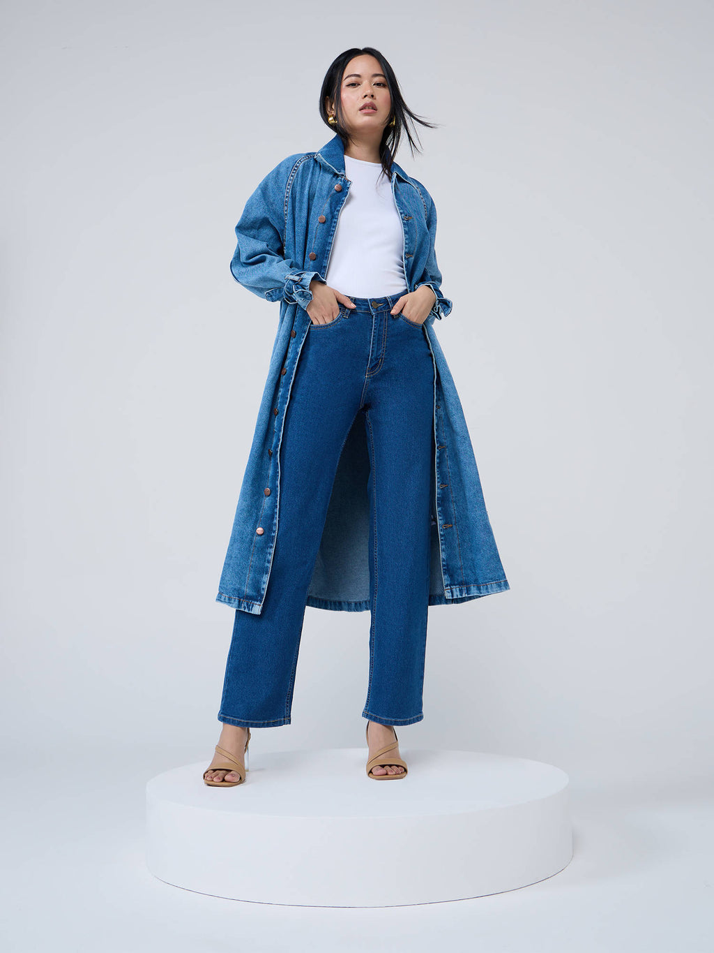 Mid Blue High Waist Straight Fit Denims | ST23 - view 4