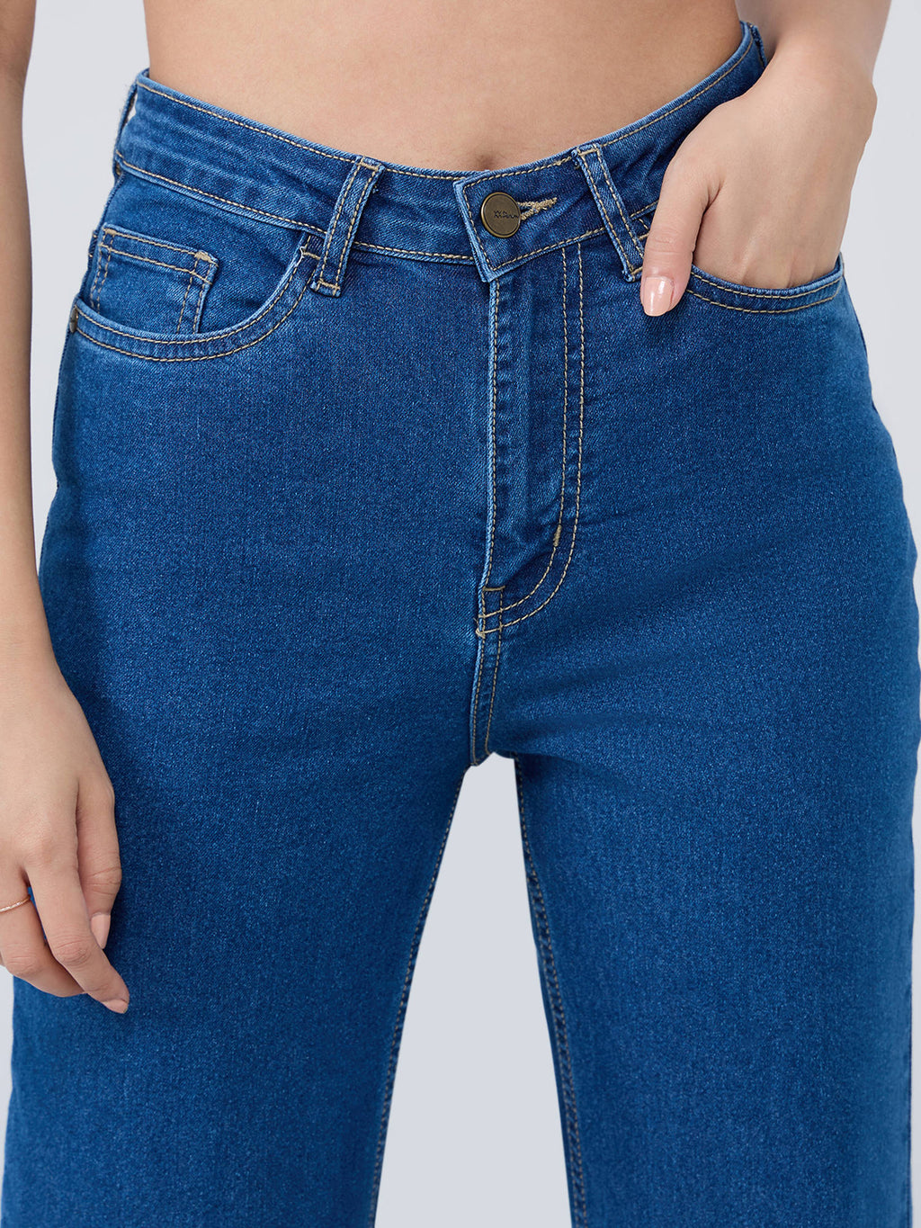 Mid Blue High Waist Straight Fit Denims | ST23 - view 5