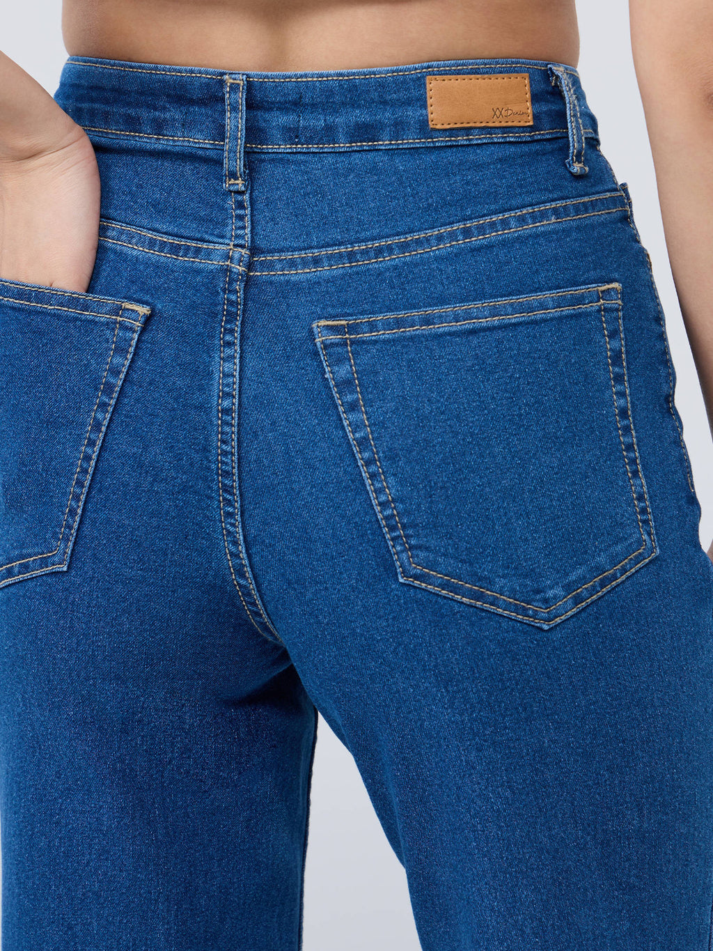 Mid Blue High Waist Straight Fit Denims | ST23 - view 6