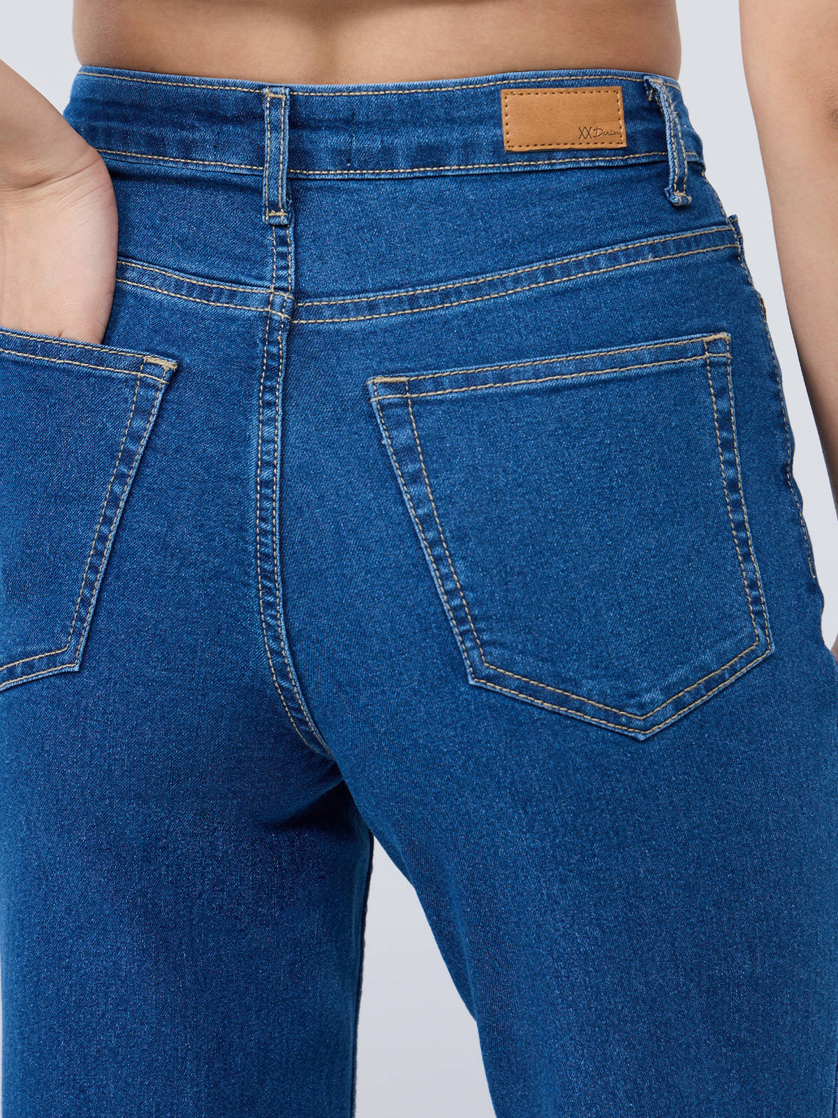Mid Blue High Waist Straight Fit Denims | ST23 - view 6