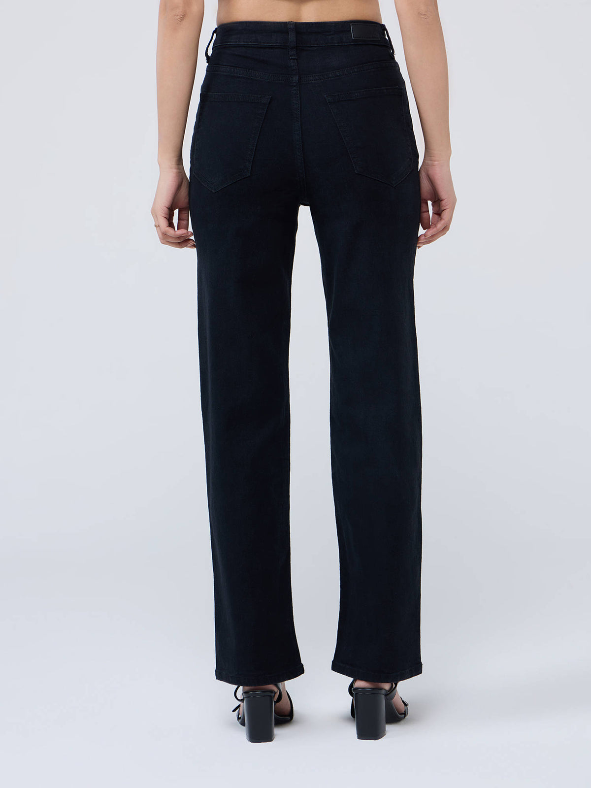 Jet Black High Waist Straight Fit Denims | ST23 - view 2