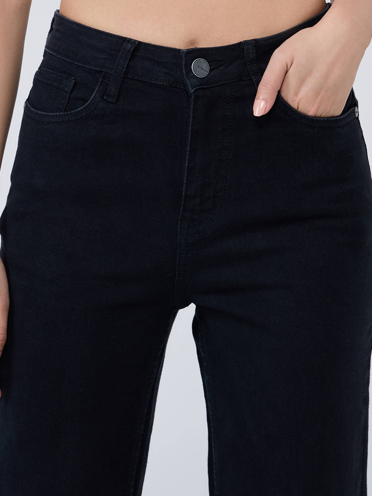 Jet Black High Waist Straight Fit Denims | ST23 - view 5