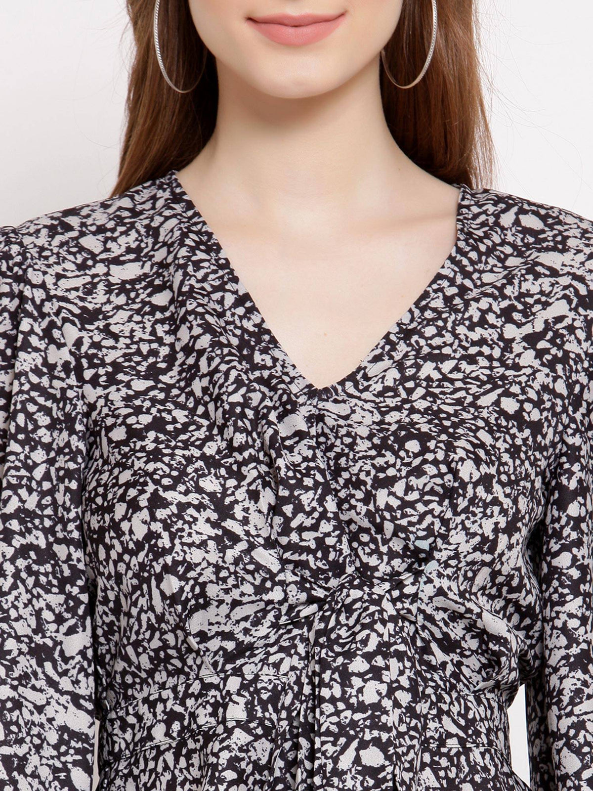 Black Printed Peplum Tie Up Top | pt51 - view 4