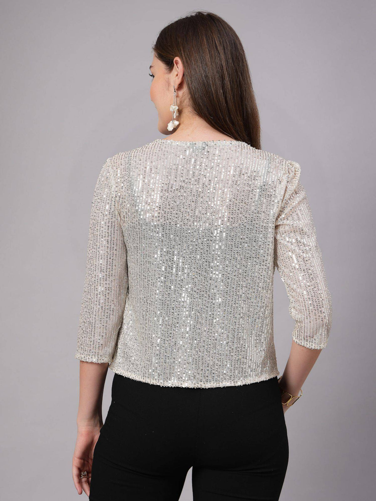 Women Silver Embellished Cropped Jacket | JC78 - view 2
