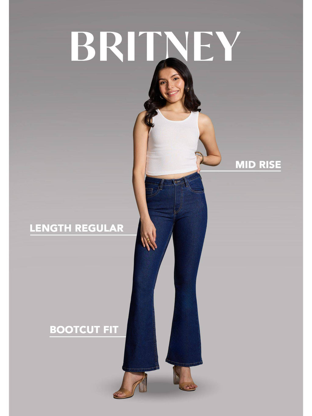 Britney Blue Solid Mid Waist Bootcut Denims | BT10 - view 2
