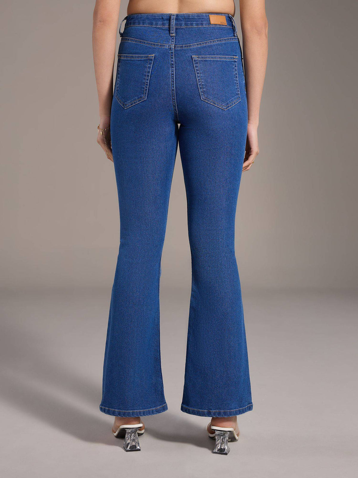 Britney Blue Solid Mid Waist Bootcut Denims | BT10 - view 3