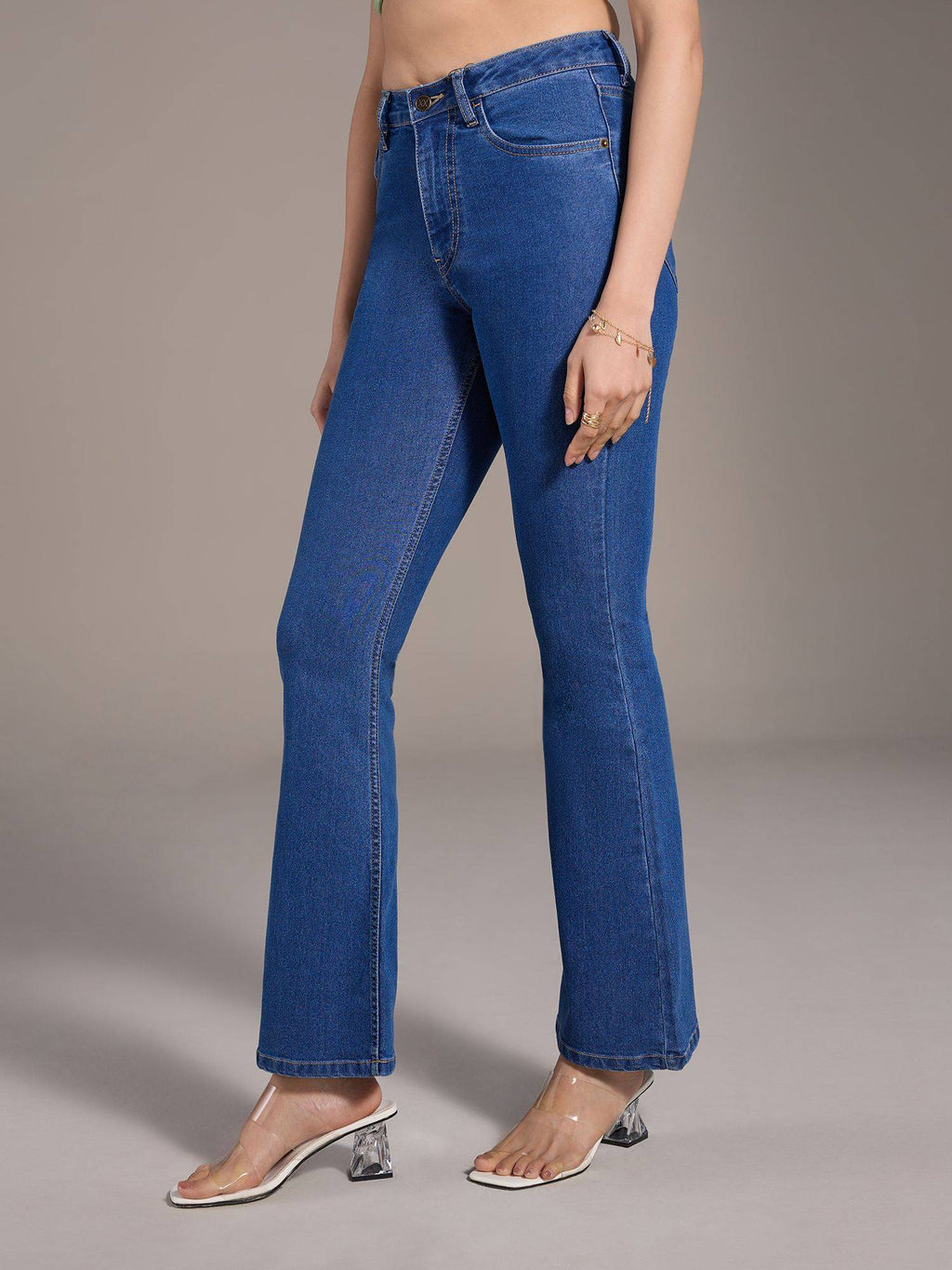Britney Blue Solid Mid Waist Bootcut Denims | BT10 - view 4