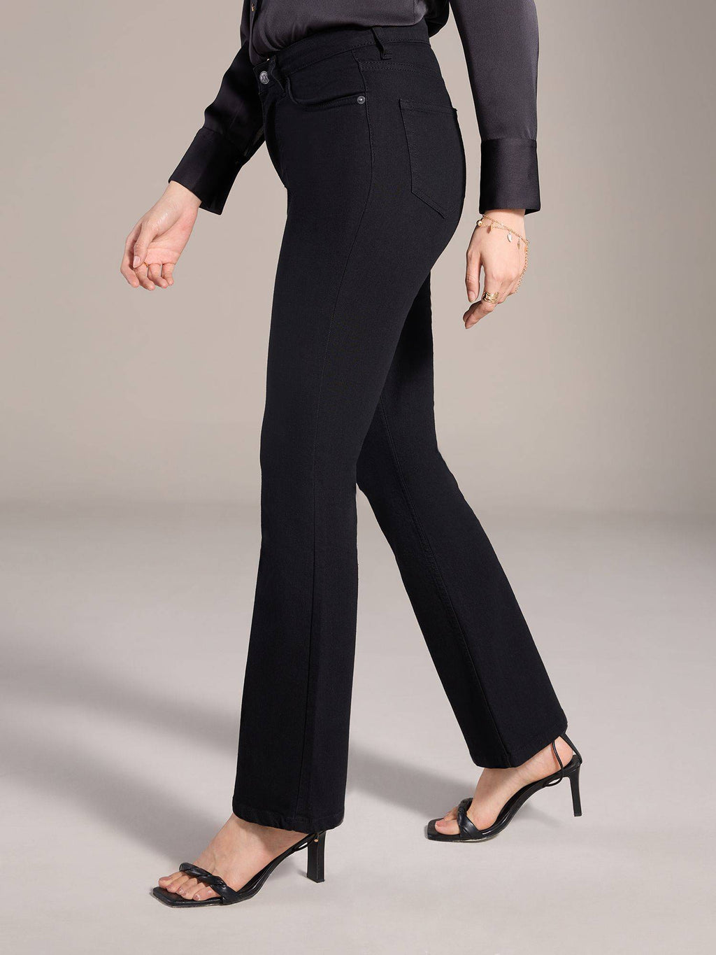 Britney Black Solid Mid Waist Bootcut Denims | BT10 - view 4