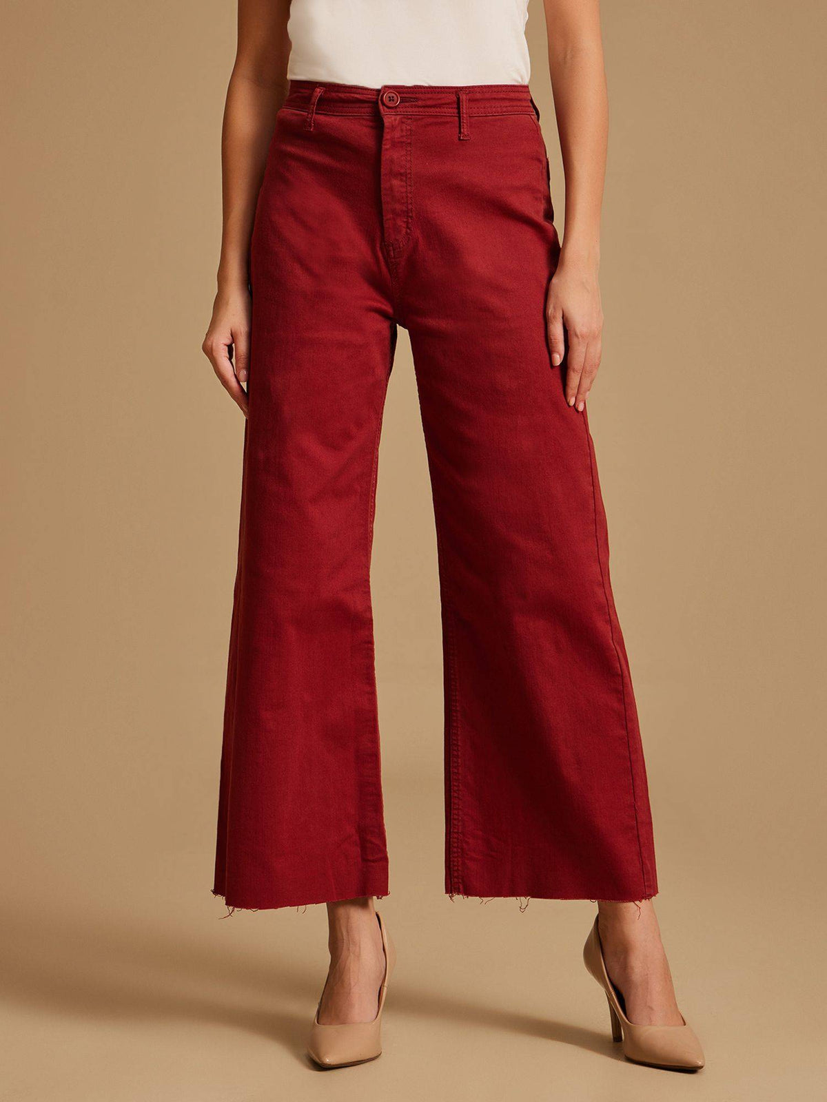 Maroon High Waisted Wide Leg Denim | WL90 - view 1