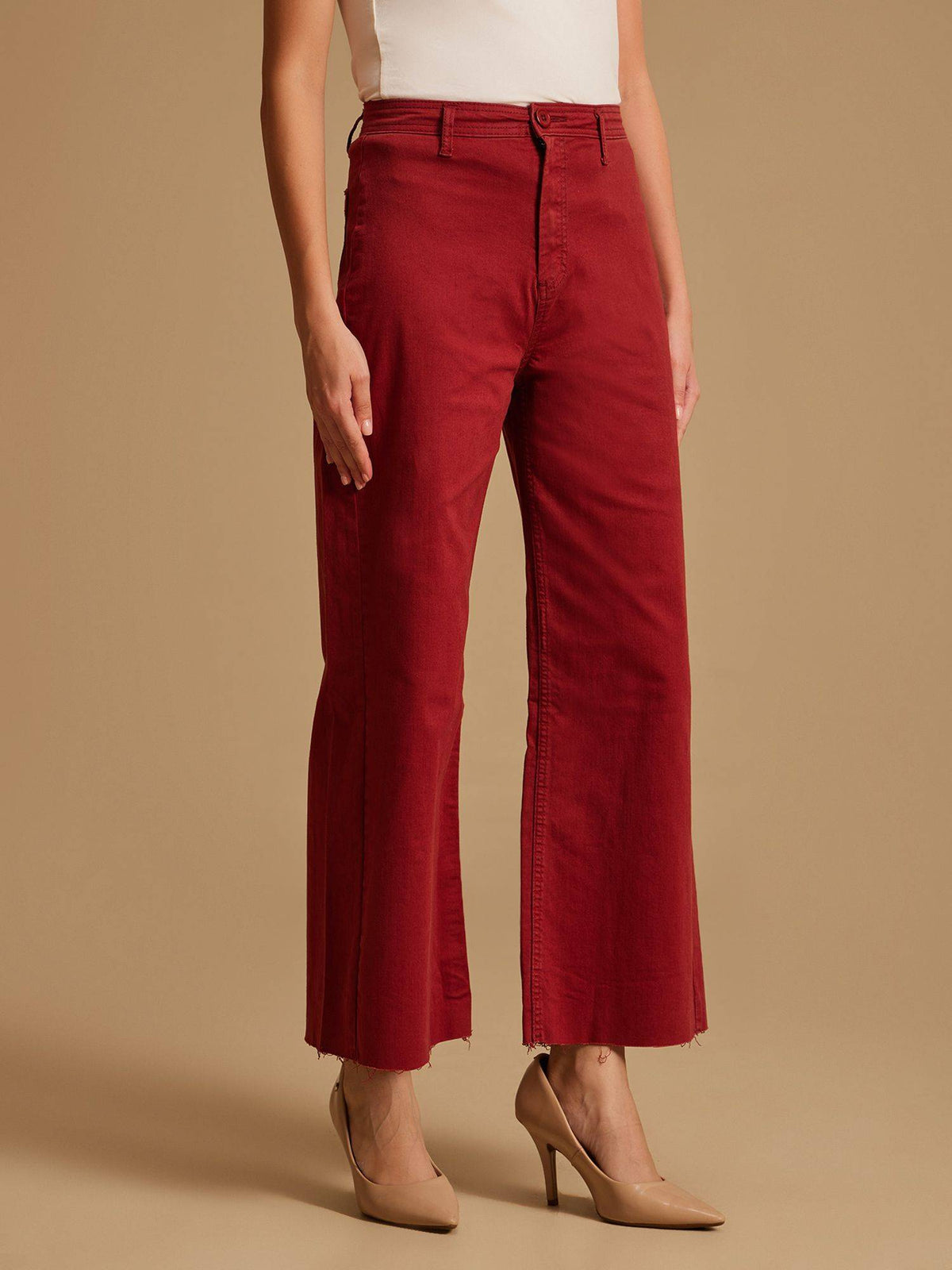 Maroon High Waisted Wide Leg Denim | WL90 - view 2
